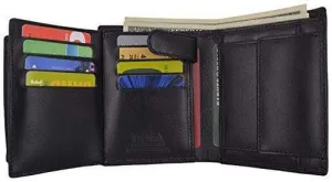 Genuine Leather Men's Hipster Flap Out Bifold Trifold Hybrid Wallet With Snap Pocket by Moga (1, Black)