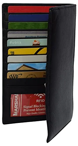 Genuine Leather Mens Long ID 19 Credit Card Security Wallet RFID Blocking