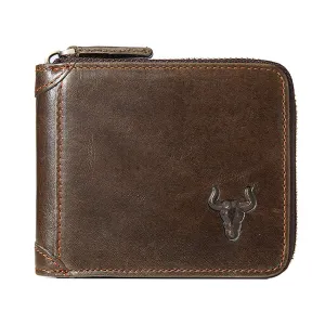 GWA025 - Ming Clan Brown Zipper Cowhide Leather Wallet