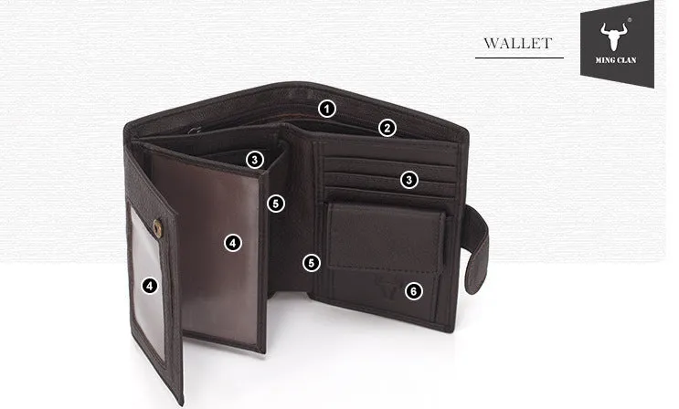 GWA028 - Ming Clan Retro Black Cowhide Leather Wallet