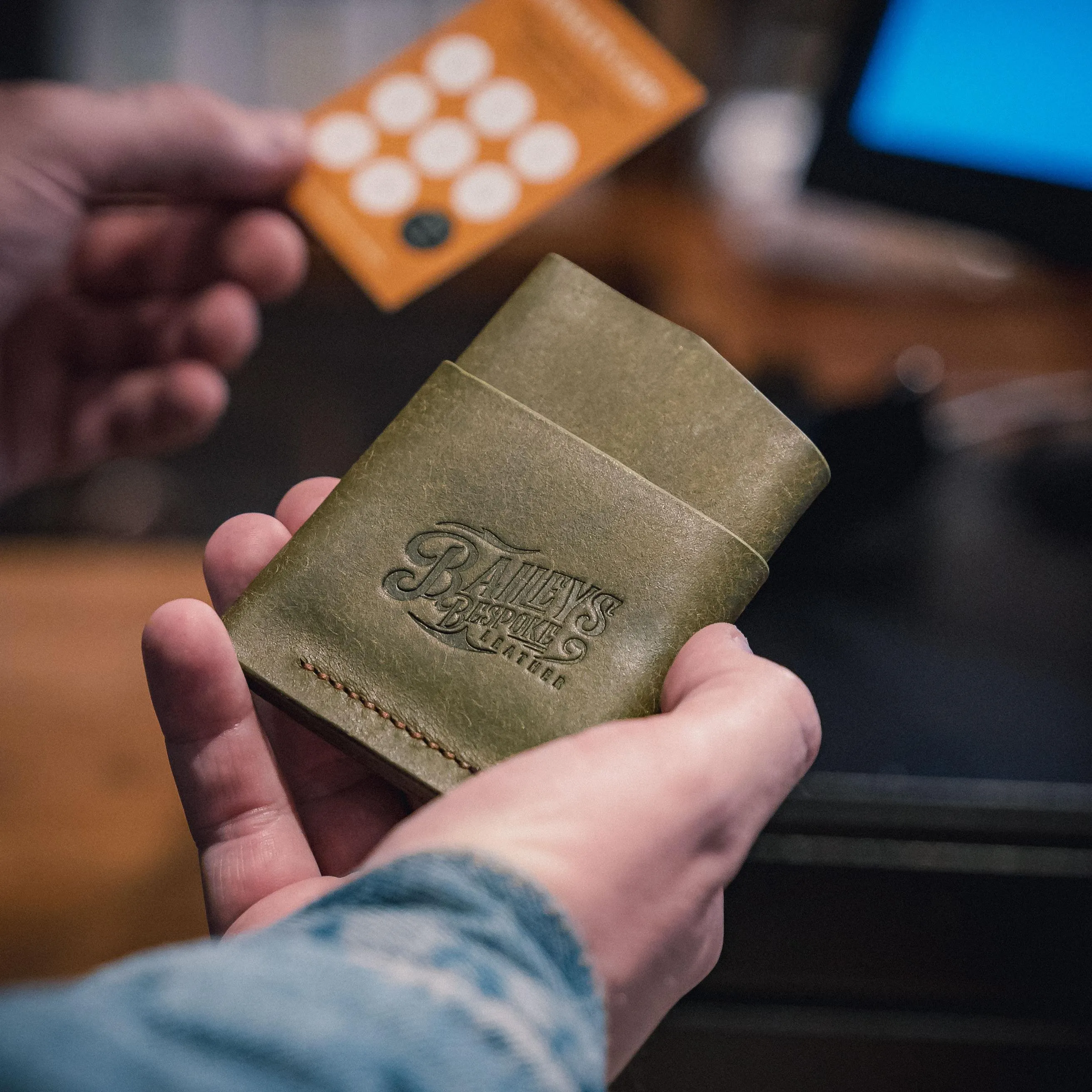 Handmade Leather Cardholder - Olive Green