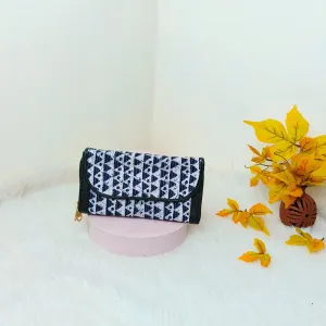 Handmade Wallets Dual Zip Black and White Argyle Prints Pattern