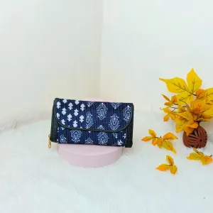 Handmade Wallets Dual Zip Blue with White Graphic Prints Design