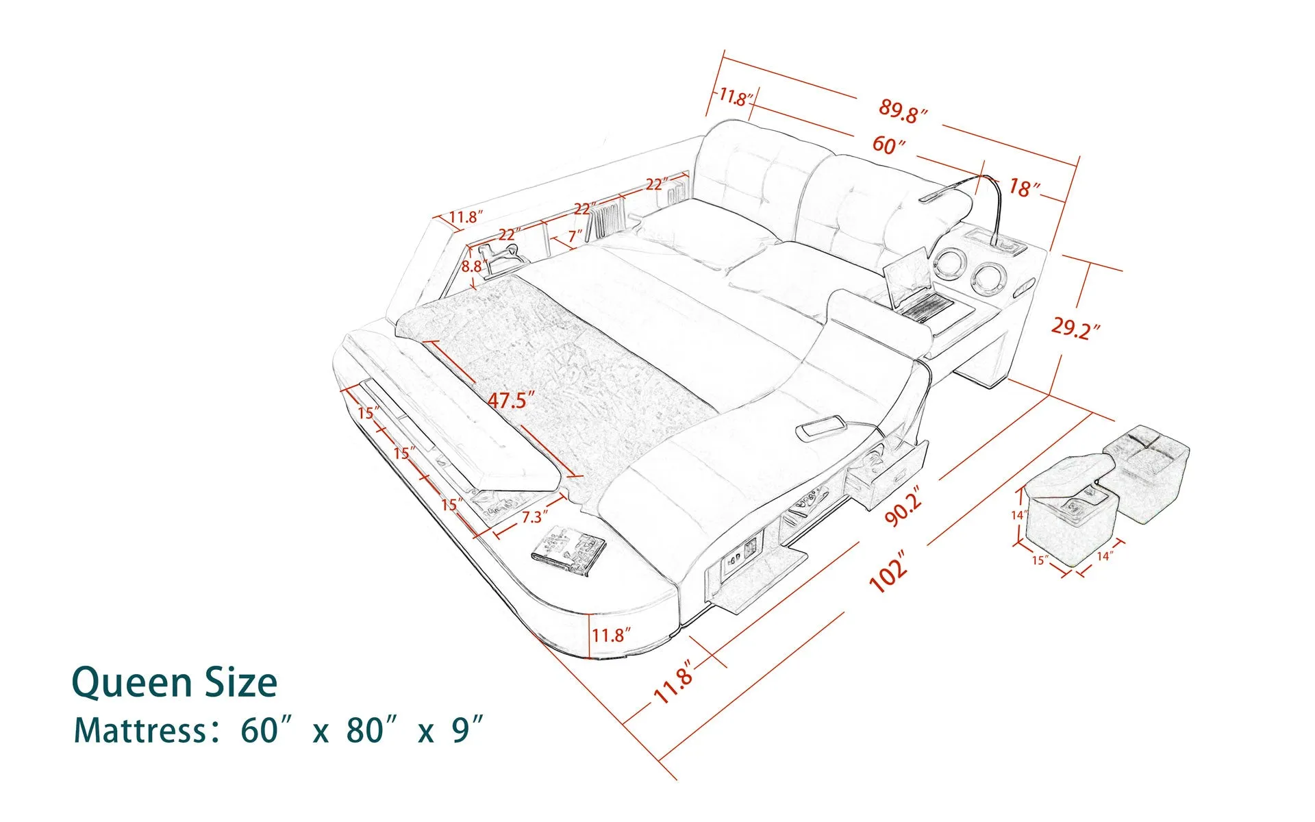 Hariana Tech Smart Ultimate Bed With LED Light | All In One Bed