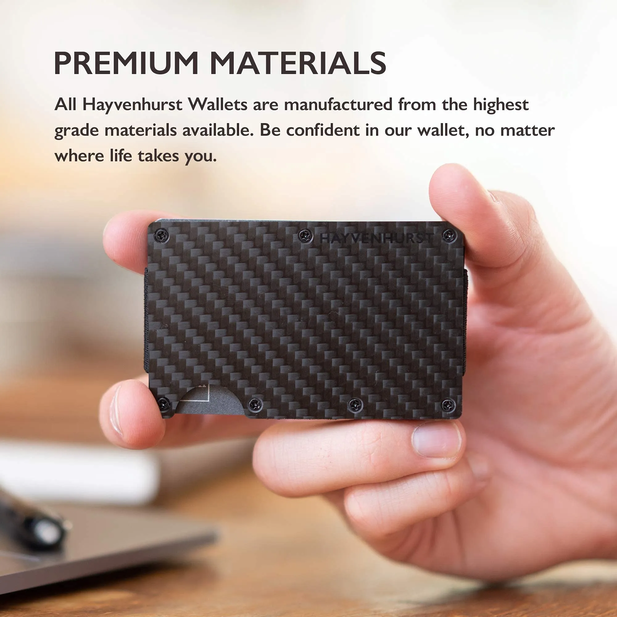 Hayvenhurst Wallet For Men - Reinvented Design Men's Wallet - Slim, Minimalistic & Seamless, Blocks RFID Scanners, Holds 12 Cards & Has a Money Clip (Carbon Fiber)