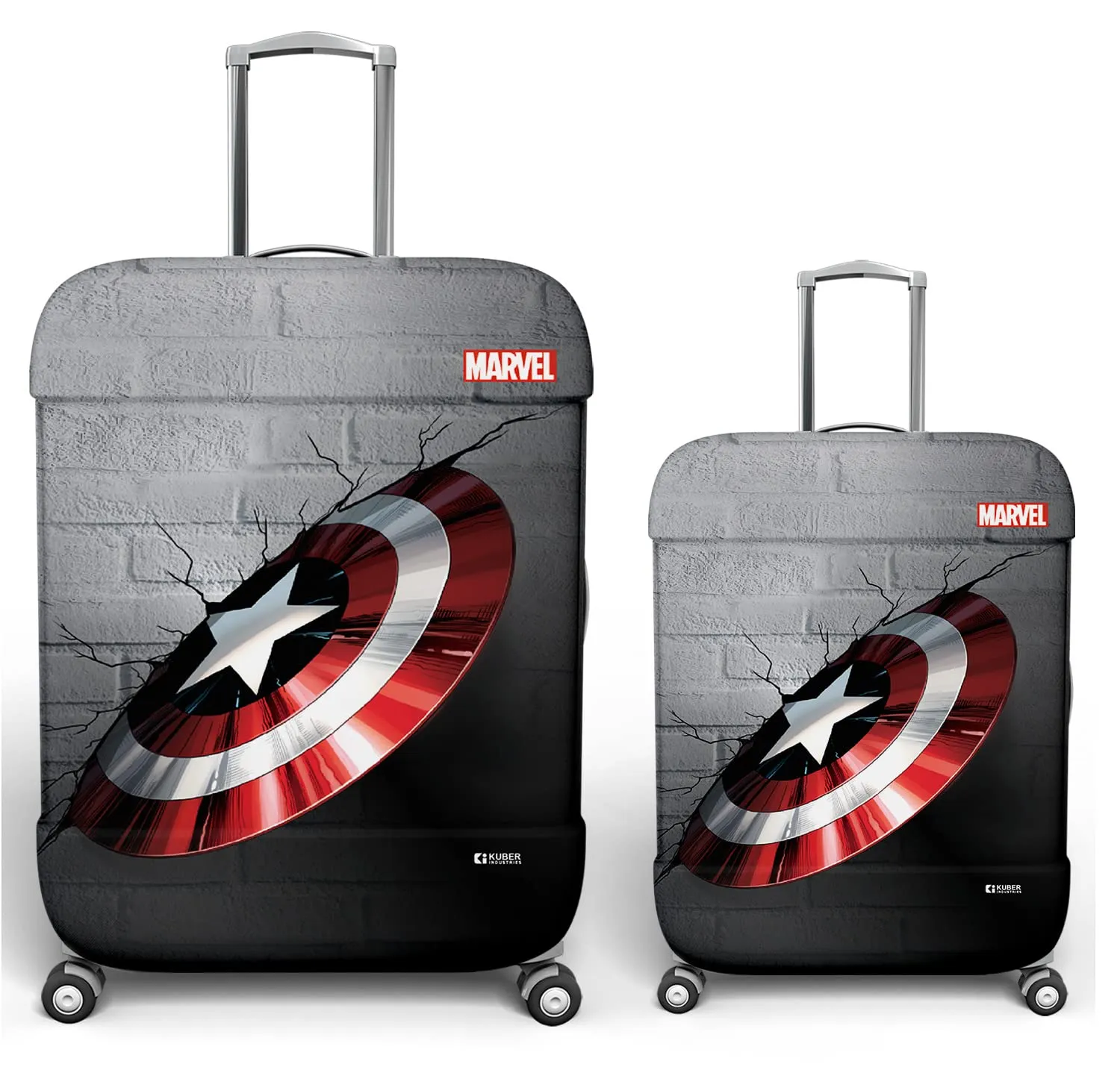 Heart Home Marvel Captain America Shield Luggage Cover | Polyester Travel Suitcase Cover | Washable | Stretchable Suitcase Cover | 18-22 Inch-Small | 26-30 Inch-Large | Pack of 2 | Gray