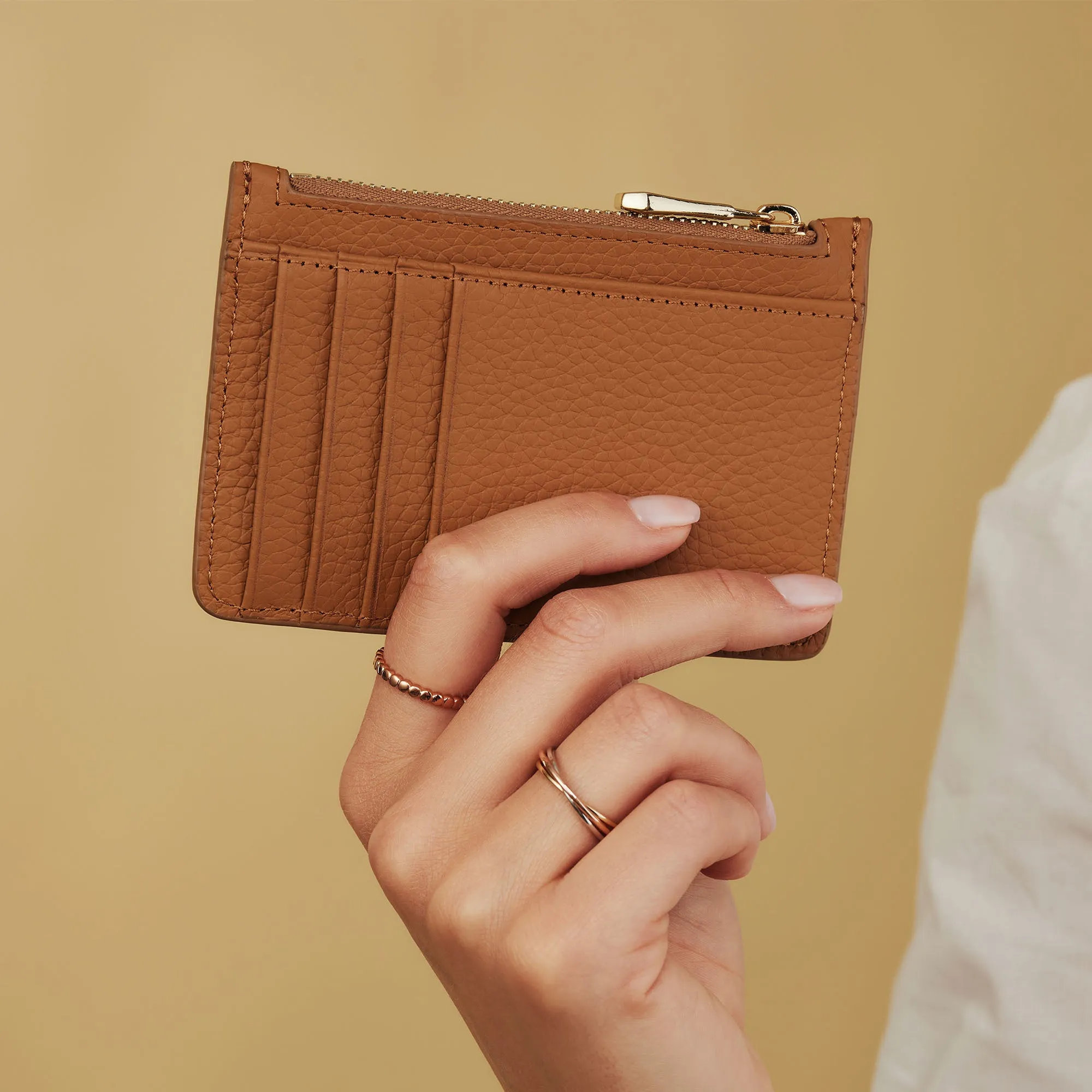 Honoré Aveline camel calfskin leather card holder