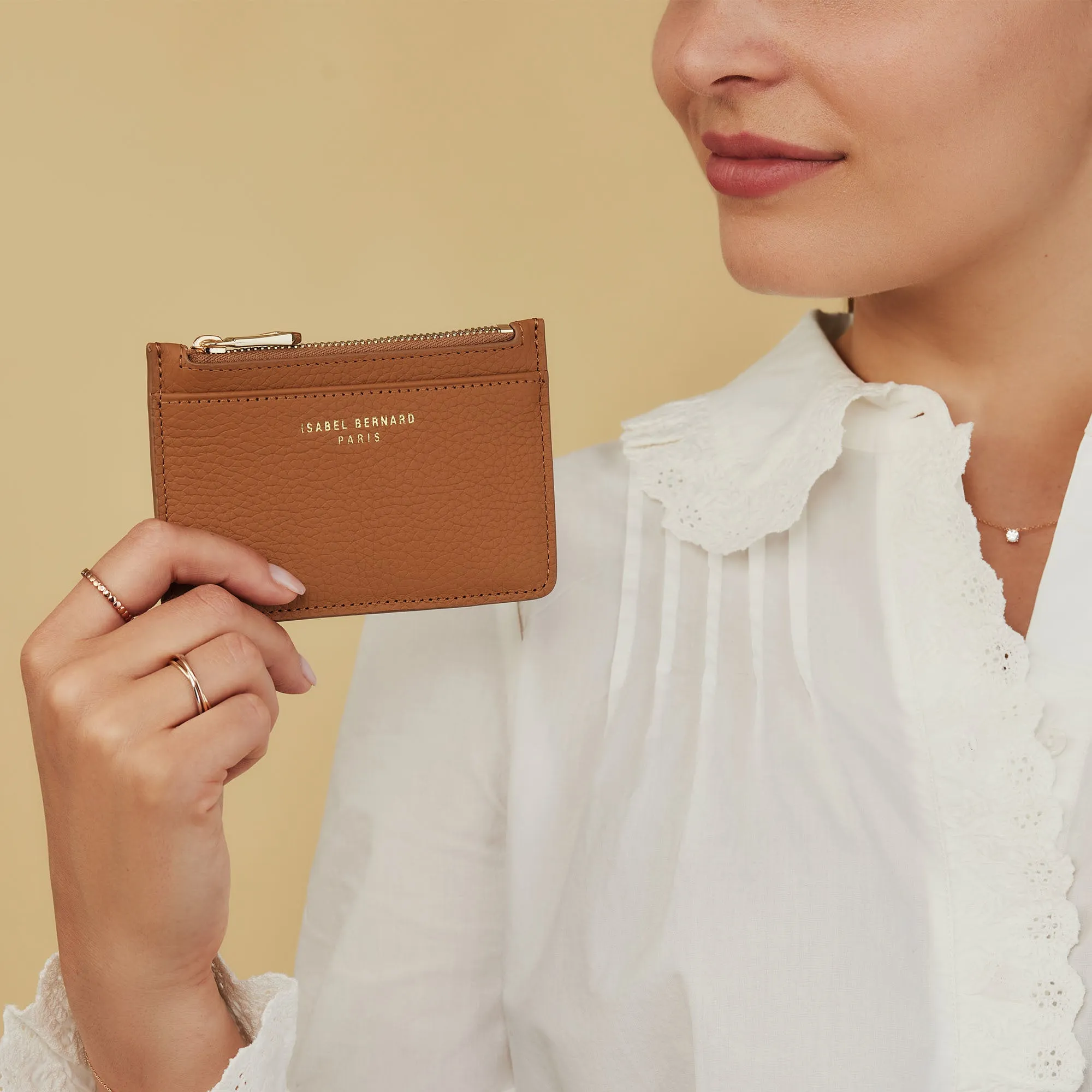 Honoré Aveline camel calfskin leather card holder