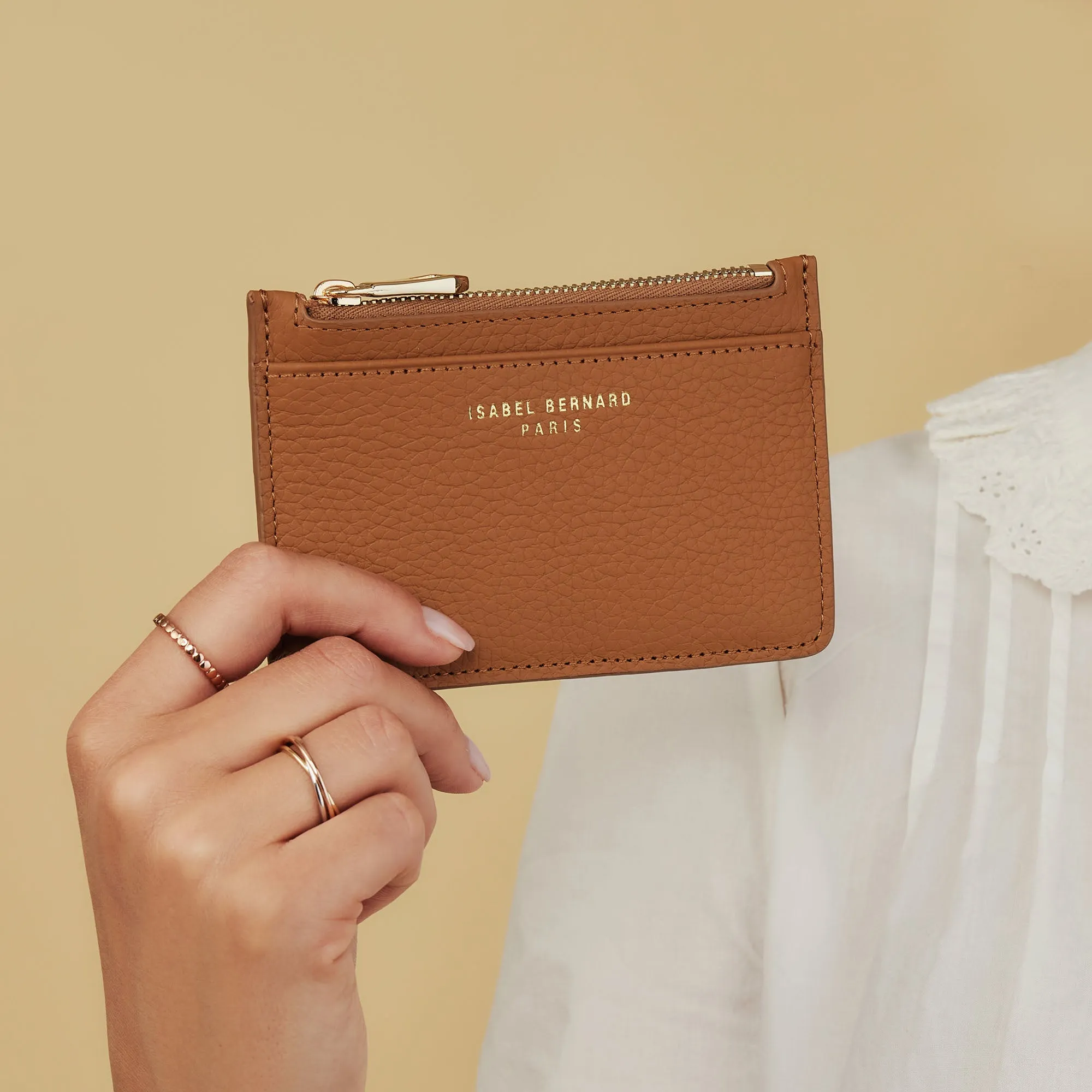 Honoré Aveline camel calfskin leather card holder