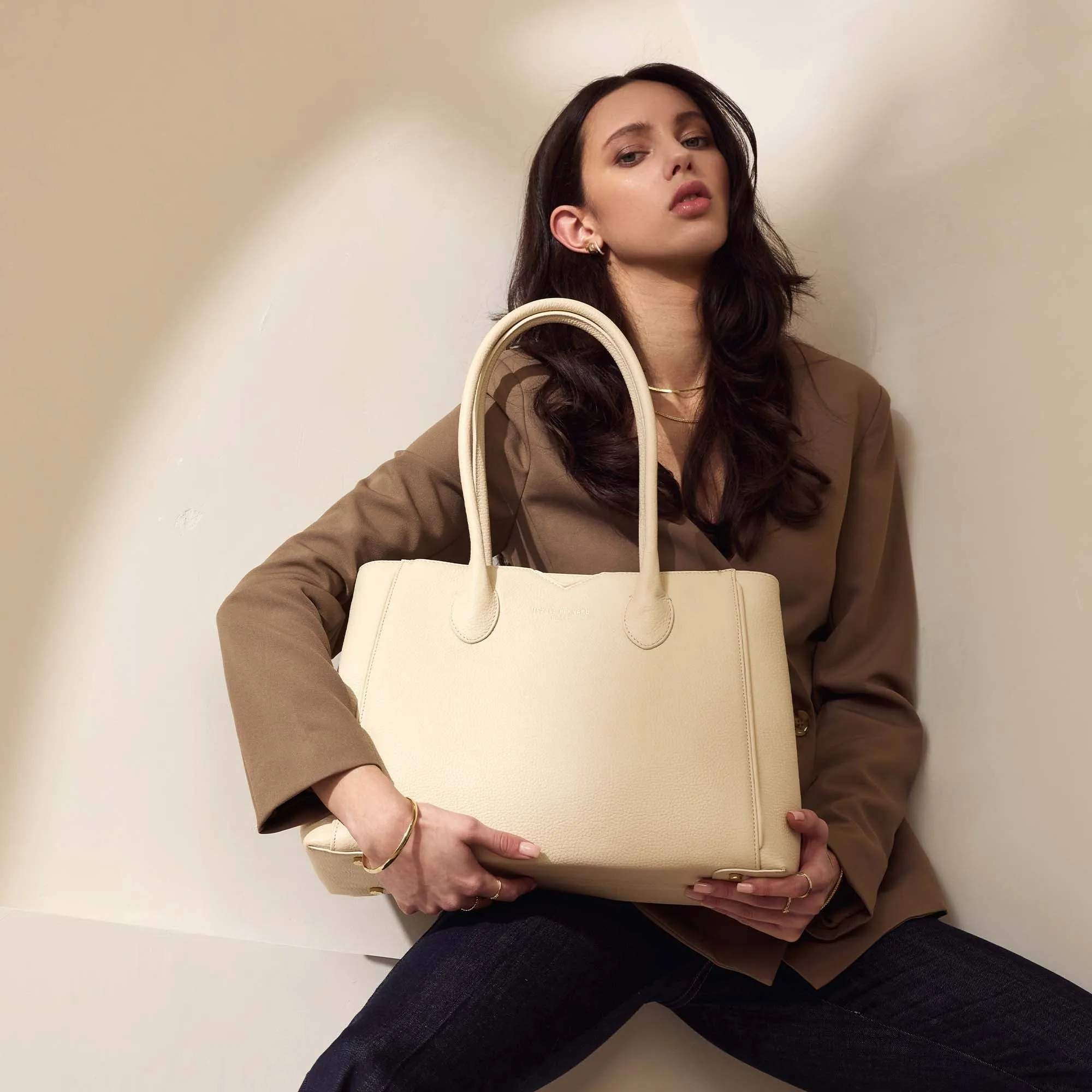 Honoré Cloe cream calfskin leather handbag