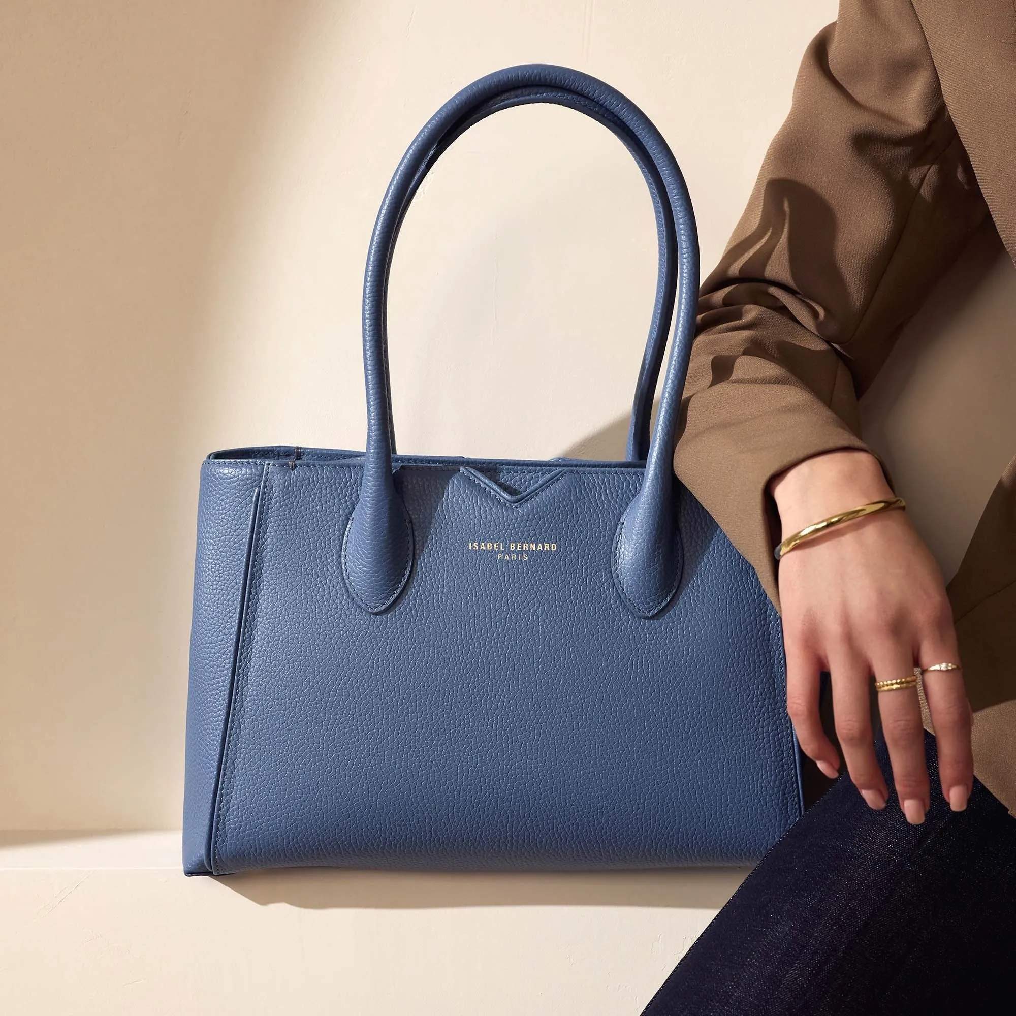 Honoré Cloe Midi blue calfskin leather handbag