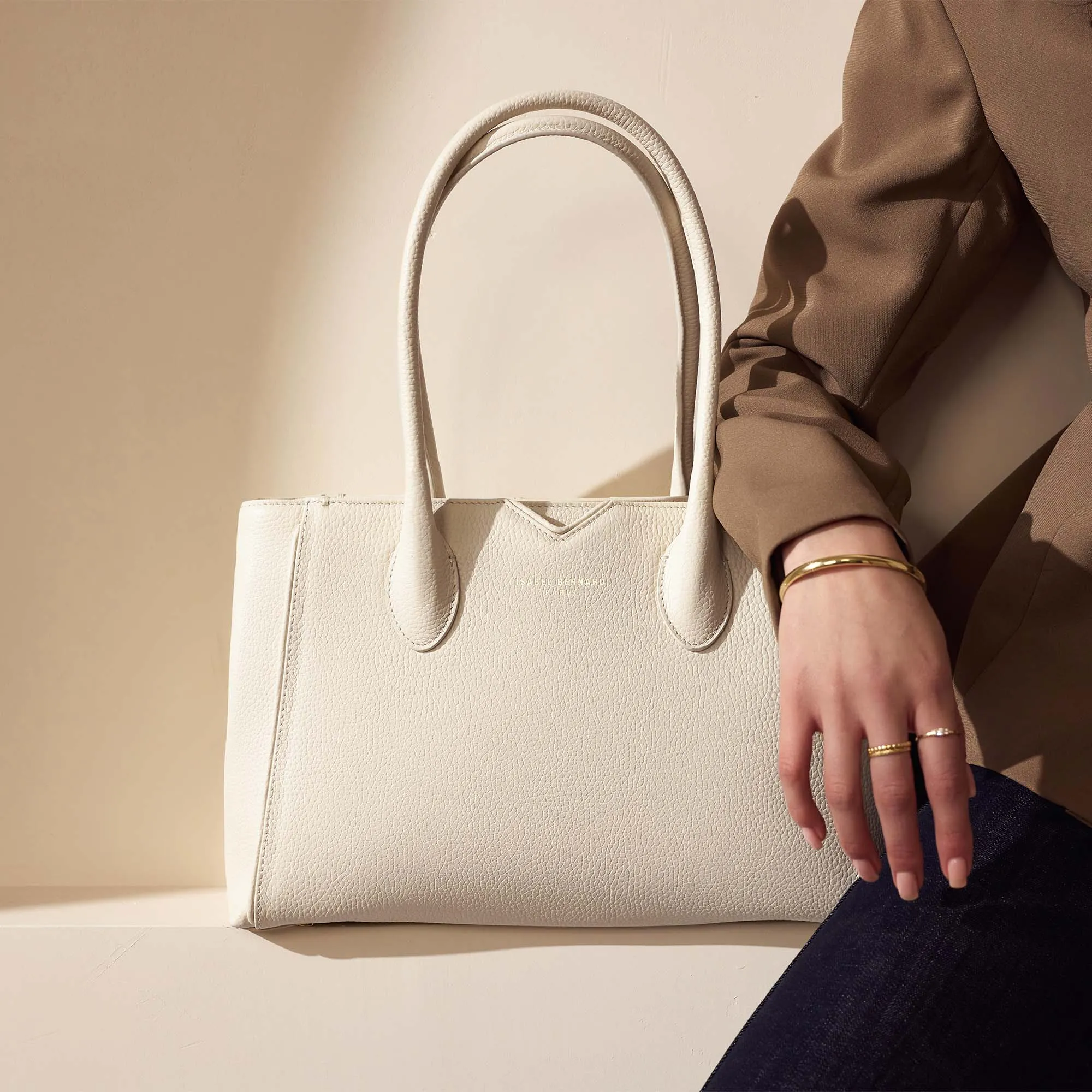 Honoré Cloe Midi cream calfskin leather handbag