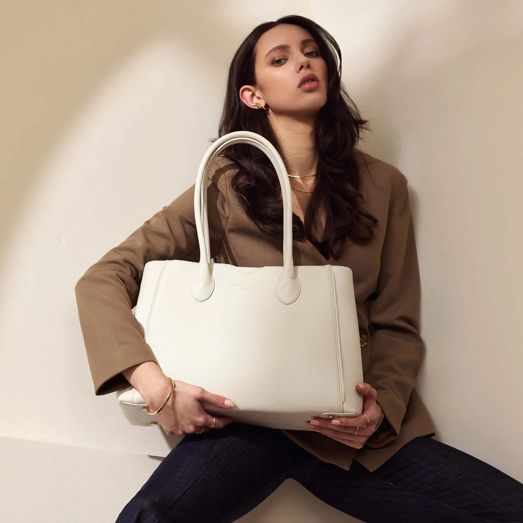 Honoré Cloe Midi cream calfskin leather handbag