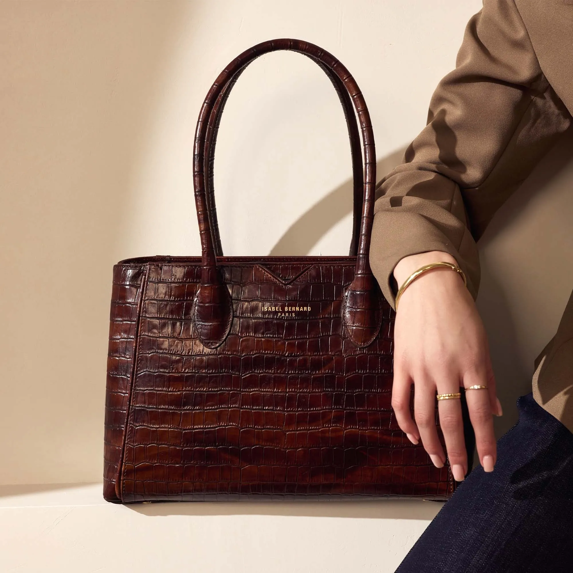 Honoré Cloe Midi croco brown calfskin leather handbag