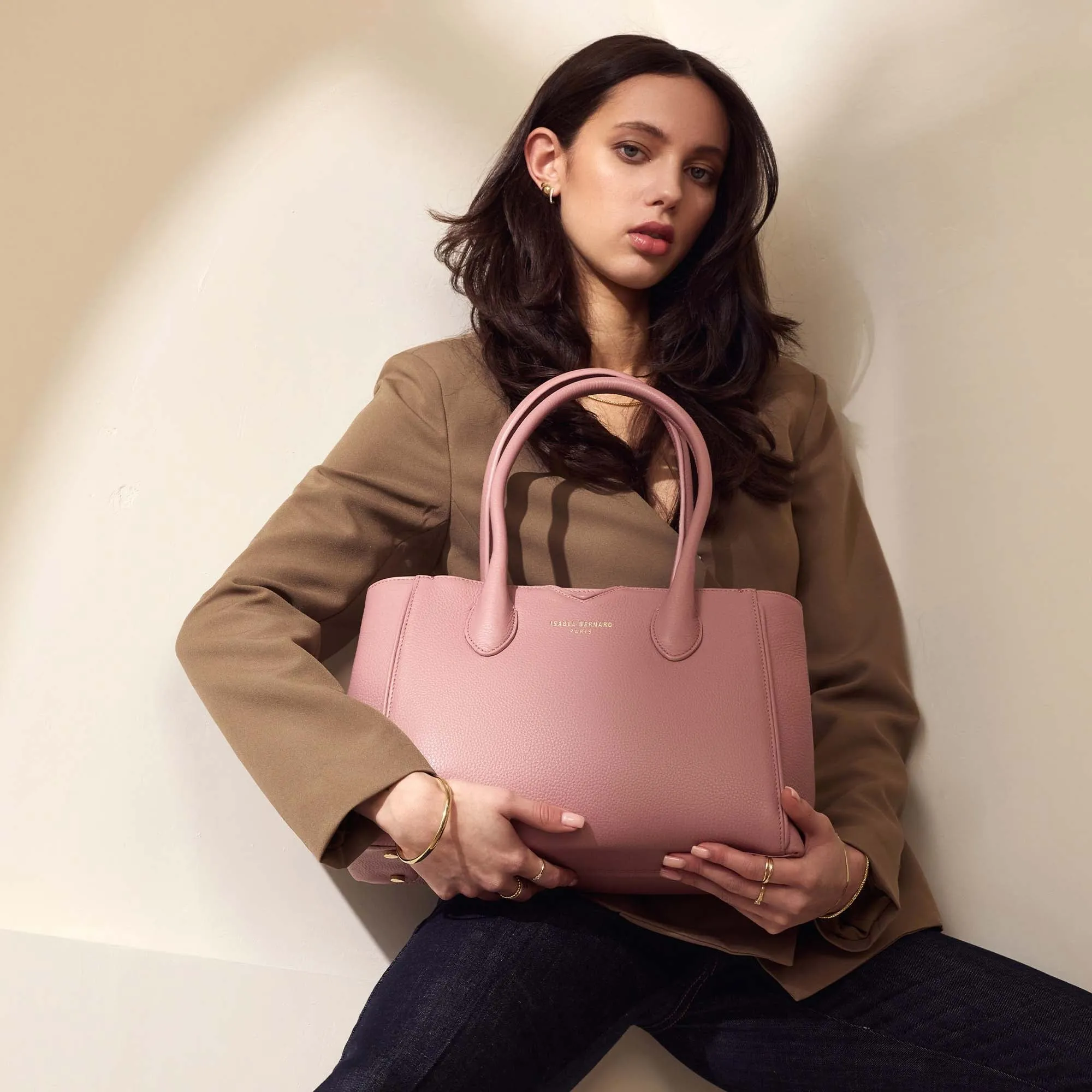 Honoré Cloe Midi pink calfskin leather handbag