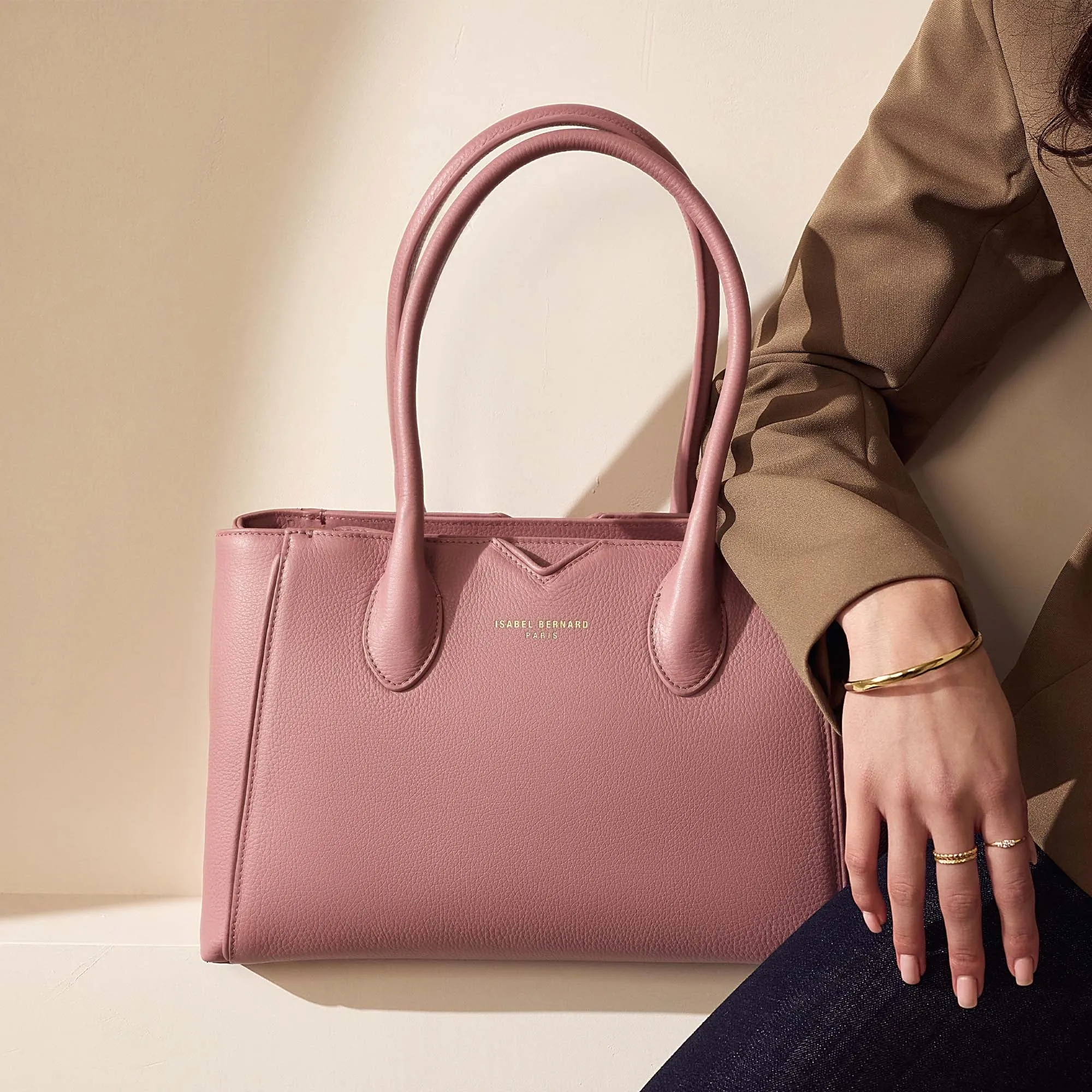 Honoré Cloe Midi pink calfskin leather handbag