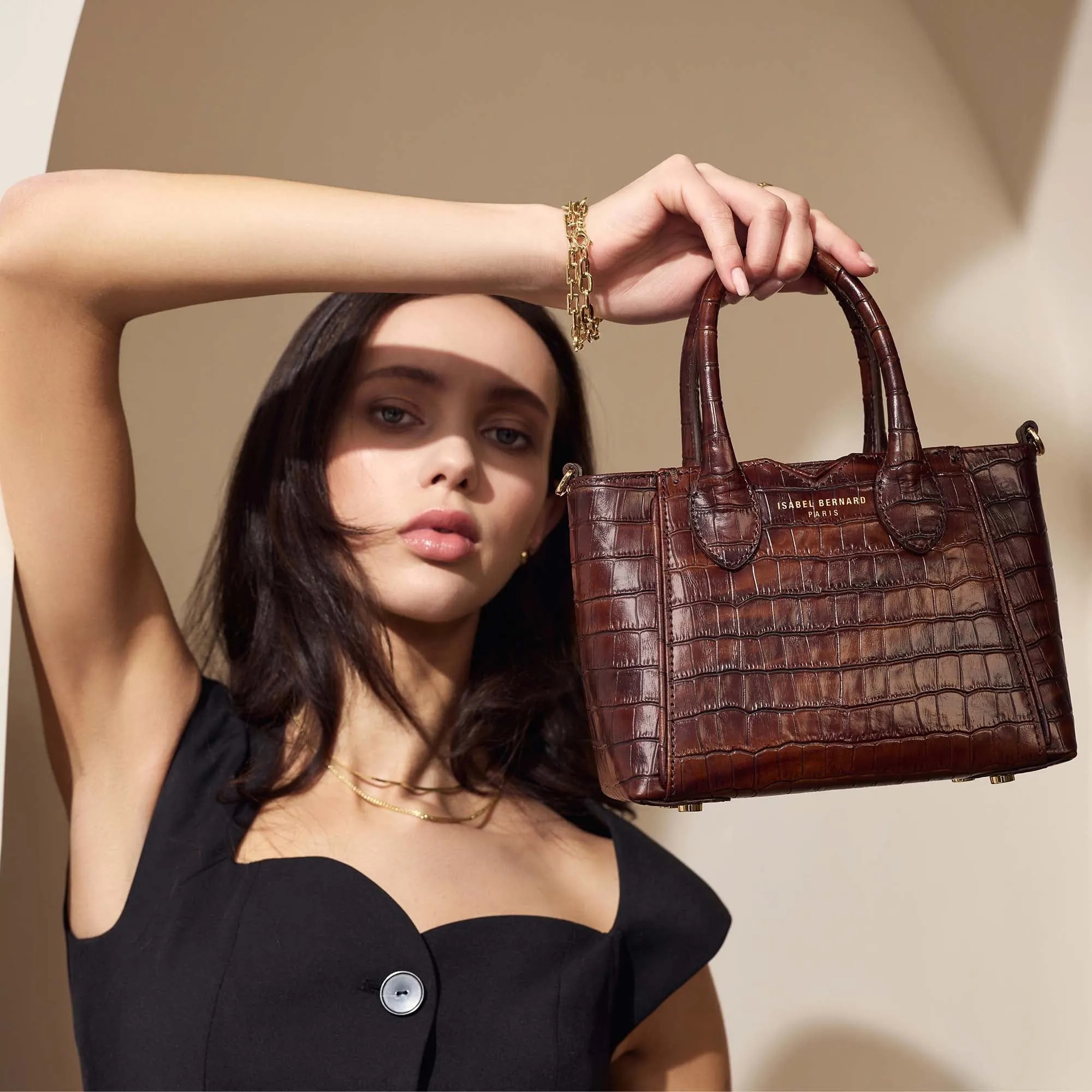 Honoré Cloe Mini croco brown calfskin leather handbag