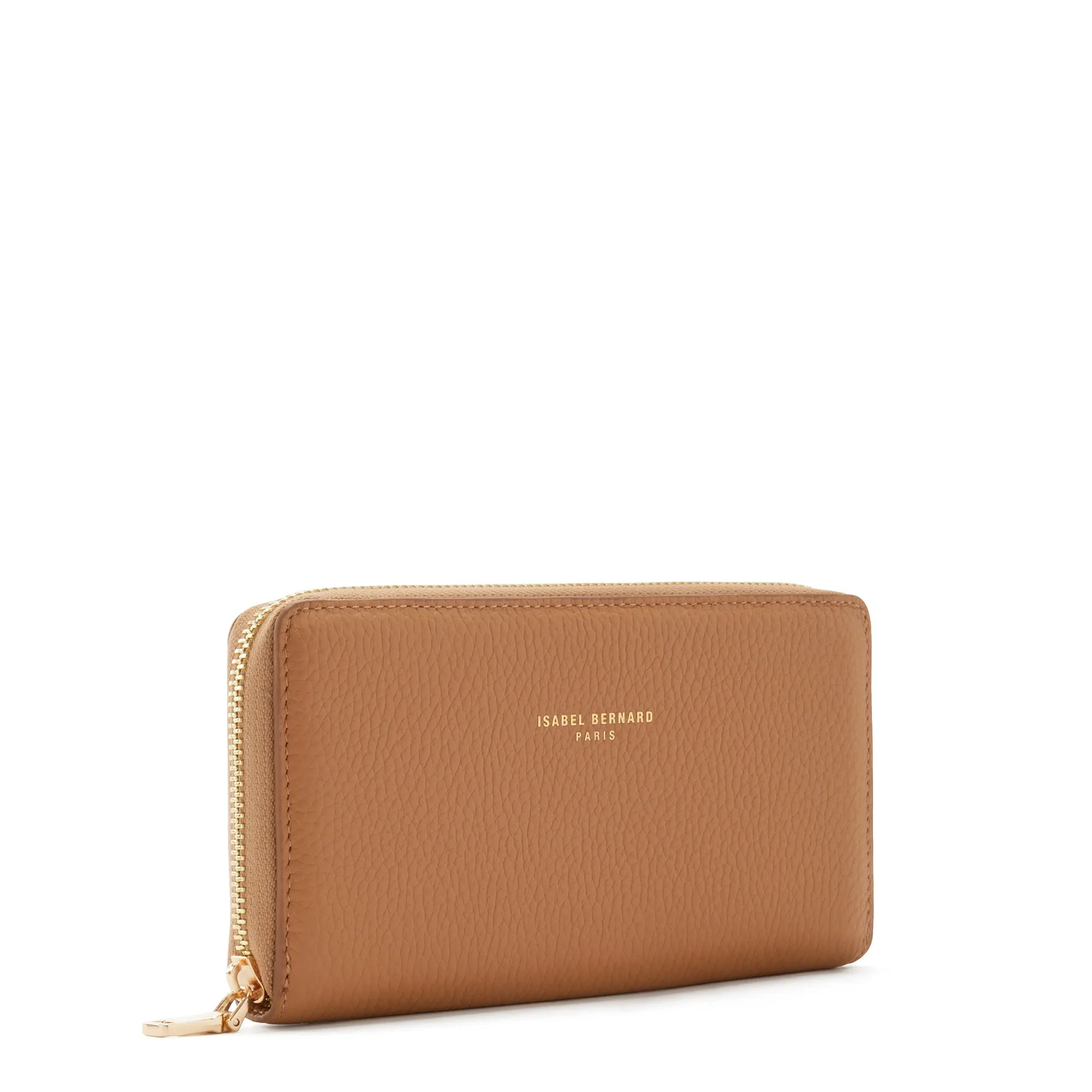 Honoré Léa camel calfskin leather zipper wallet