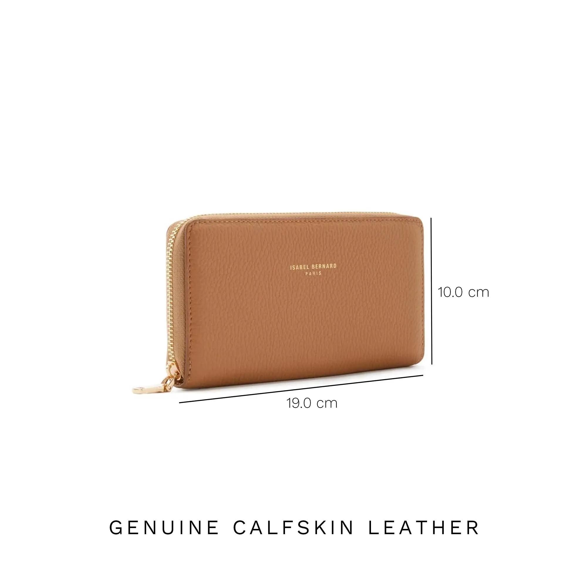 Honoré Léa camel calfskin leather zipper wallet