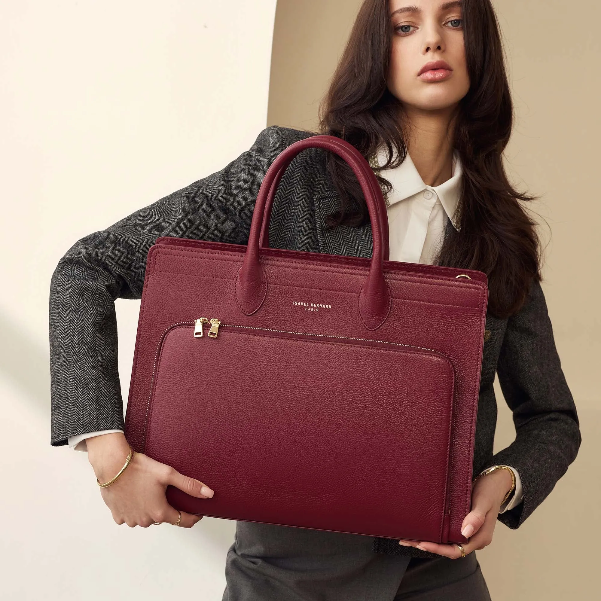 Honoré Nadine bordeaux red calfskin leather handbag with laptop compartment