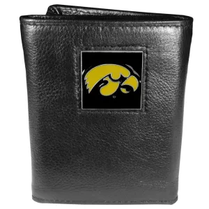 Iowa Hawkeyes Deluxe Leather Tri-fold Wallet Packaged in Gift Box