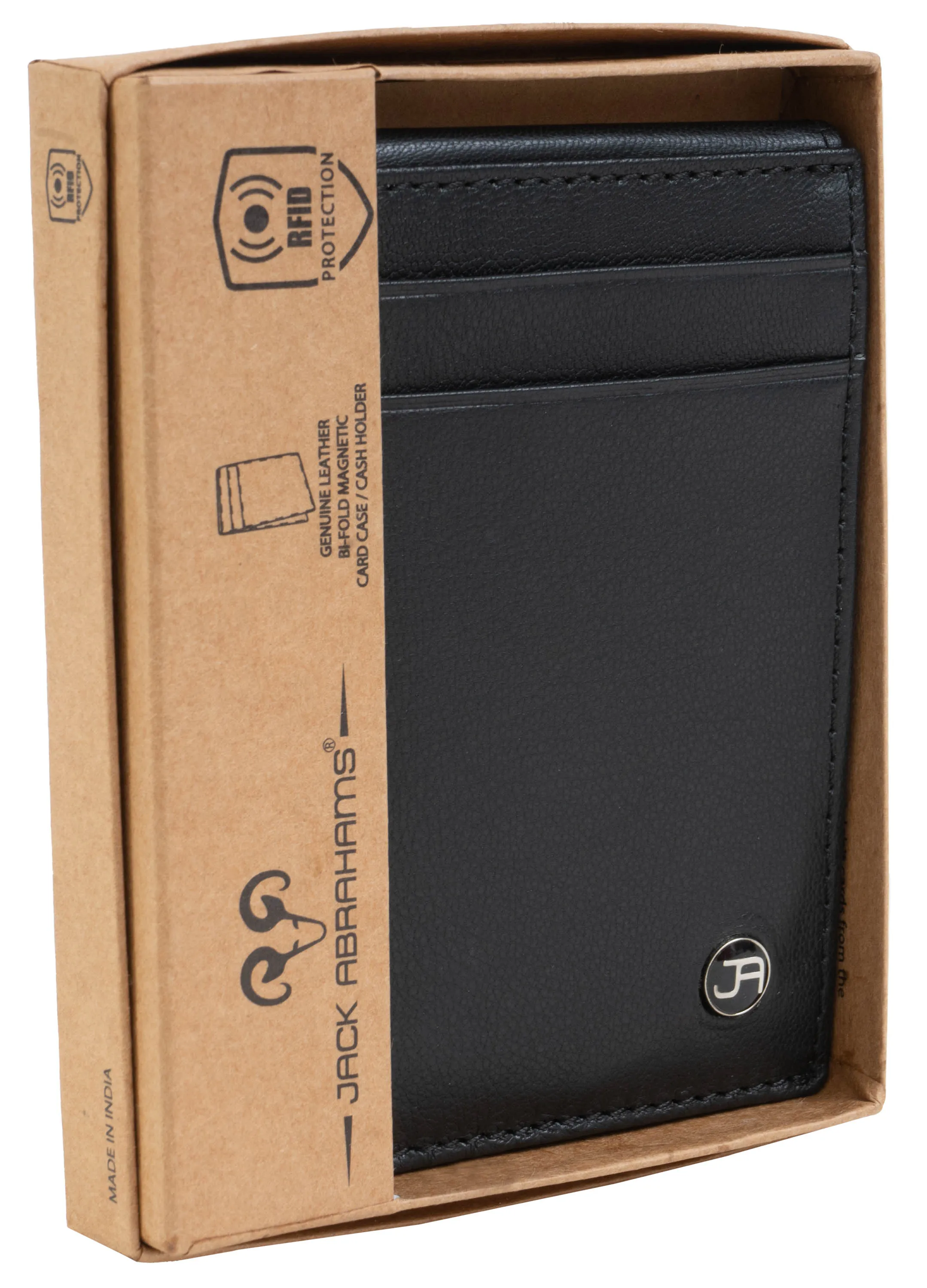 Jack Abrahams Goat Nappa Leather Bi-Fold Card Case Wallet Black