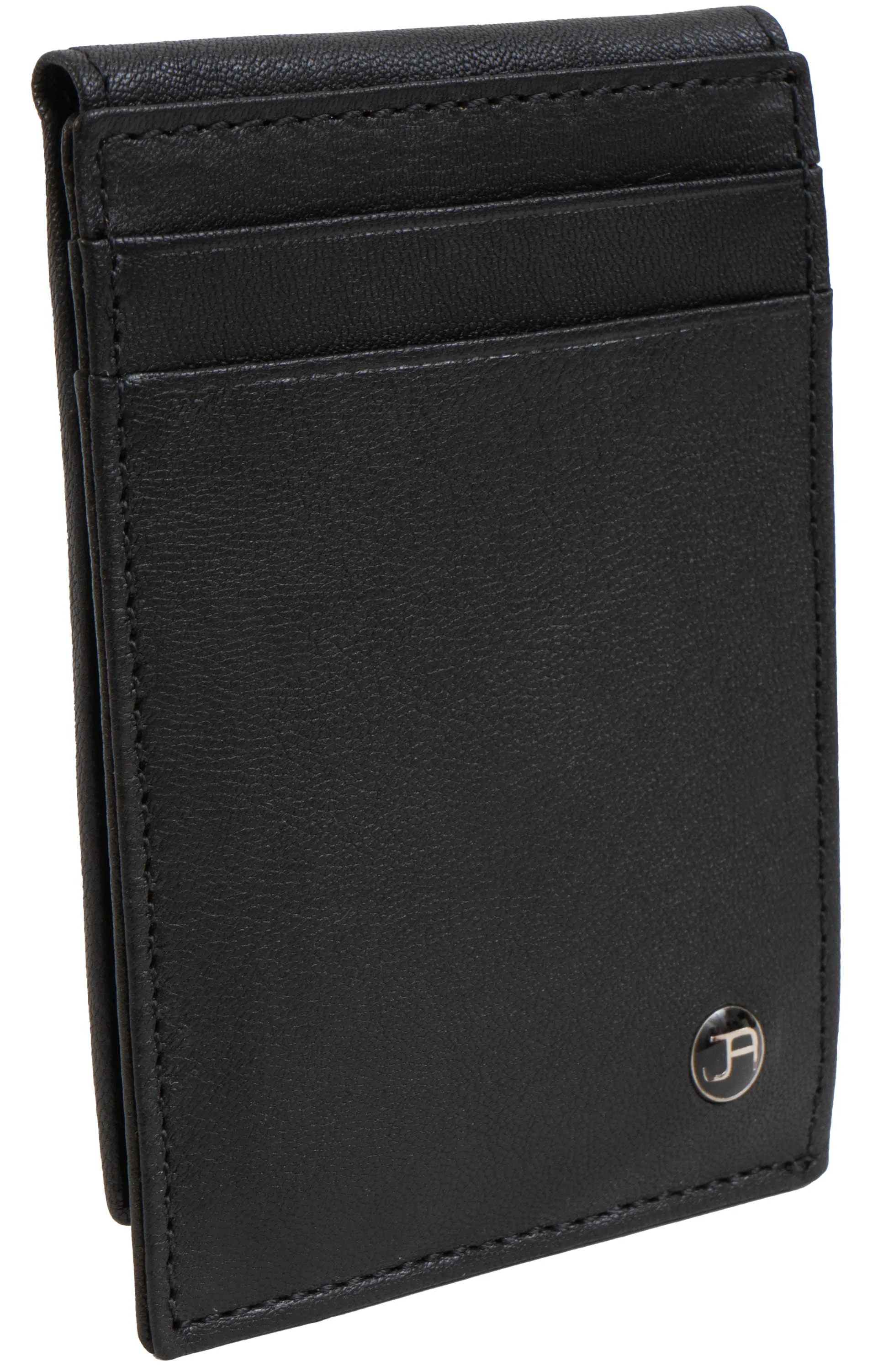 Jack Abrahams Goat Nappa Leather Bi-Fold Card Case Wallet Black