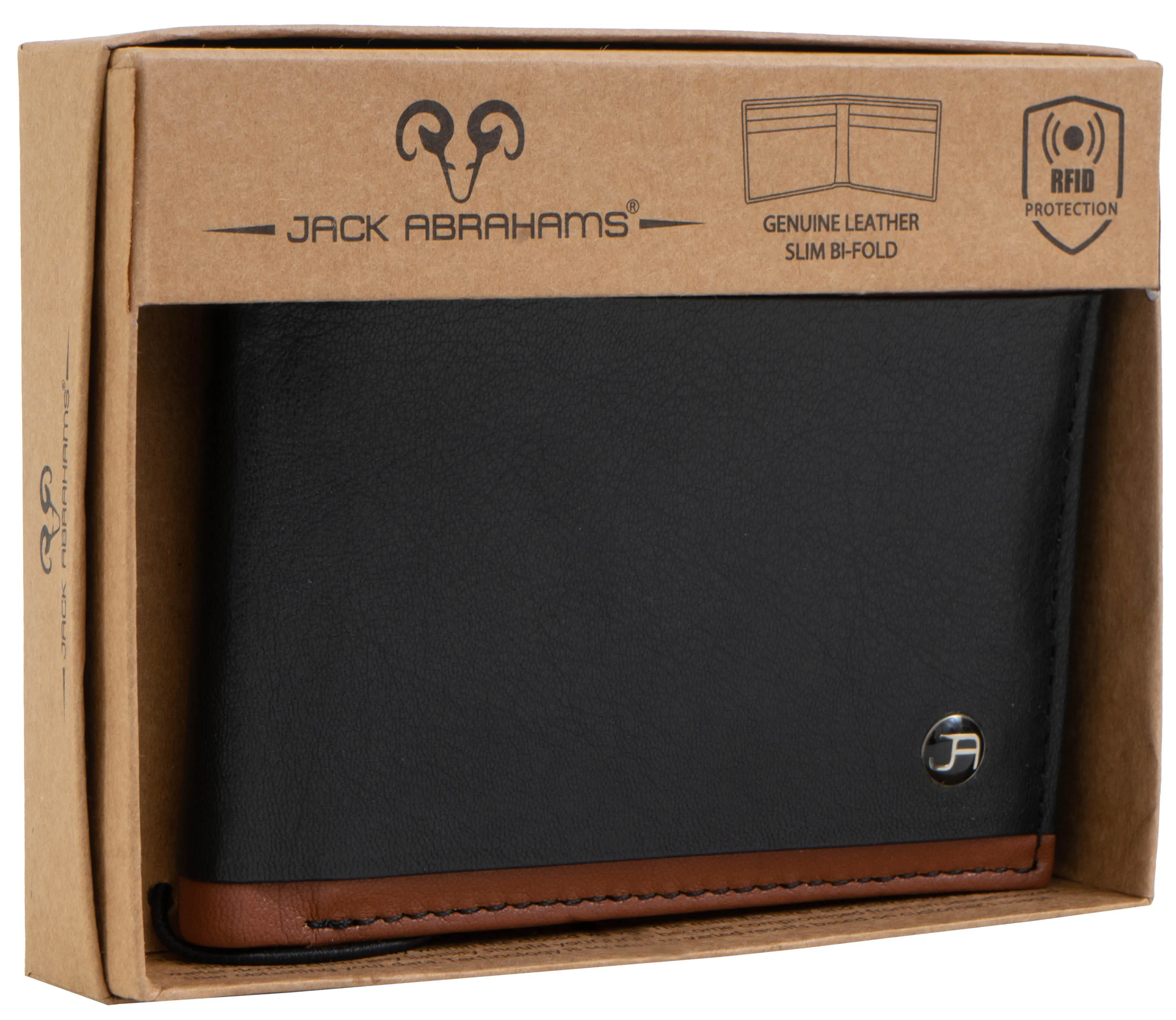 Jack Abrahams Goat Nappa Leather Bi-Fold Stylish Wallet Black/Cognac