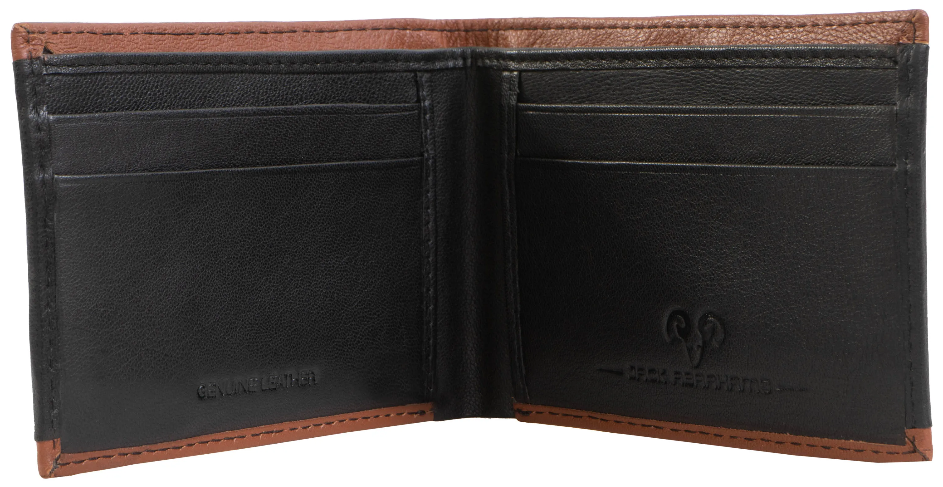 Jack Abrahams Goat Nappa Leather Bi-Fold Stylish Wallet Black/Cognac