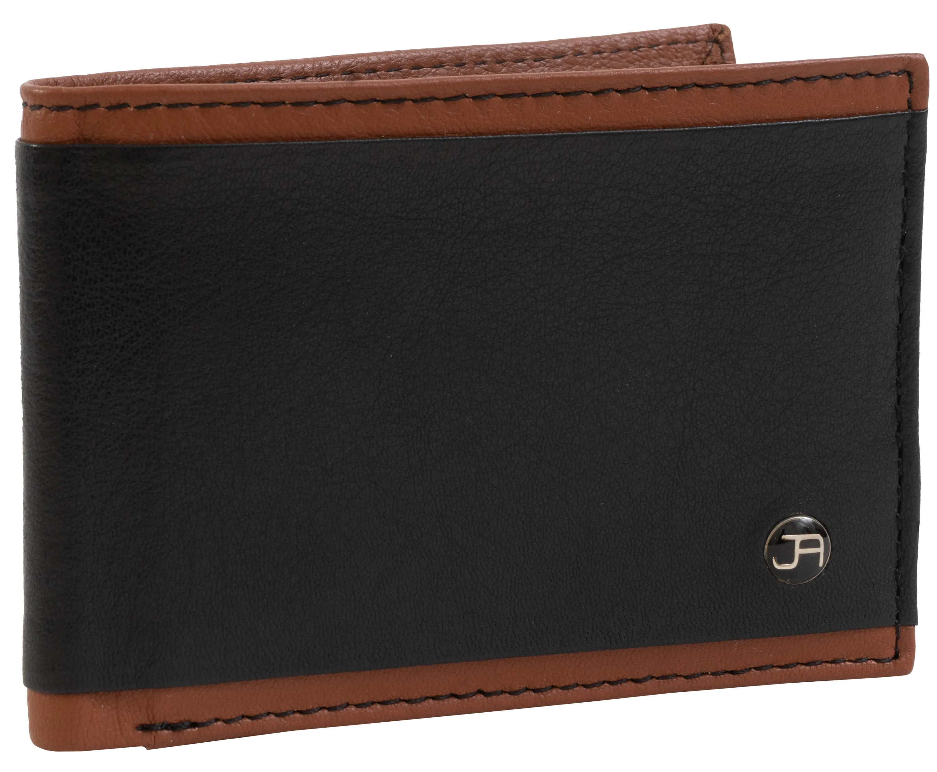 Jack Abrahams Goat Nappa Leather Bi-Fold Stylish Wallet Black/Cognac