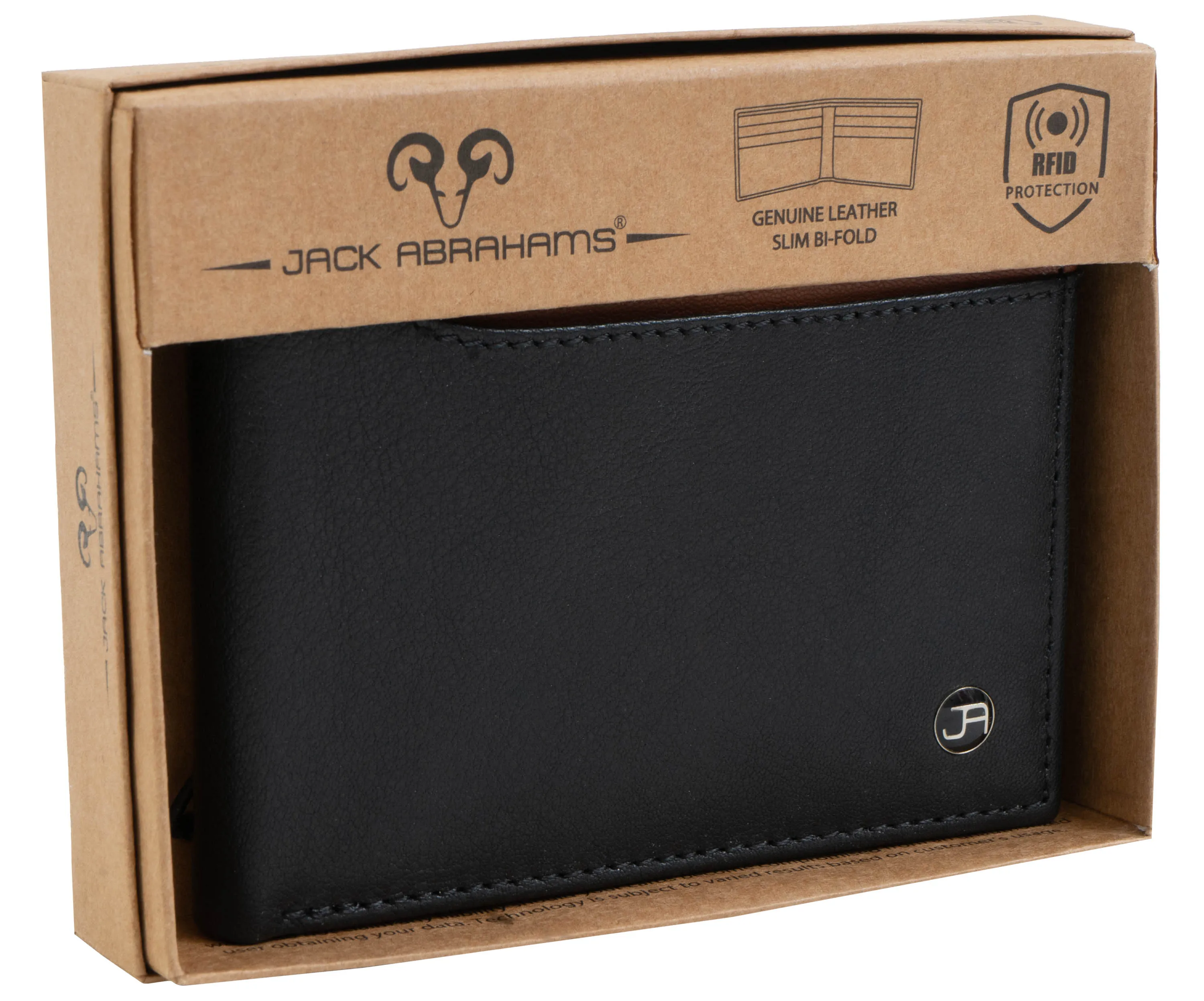 Jack Abrahams Goat Nappa Leather Bi-Fold Top Front Wallet Black/Cognac