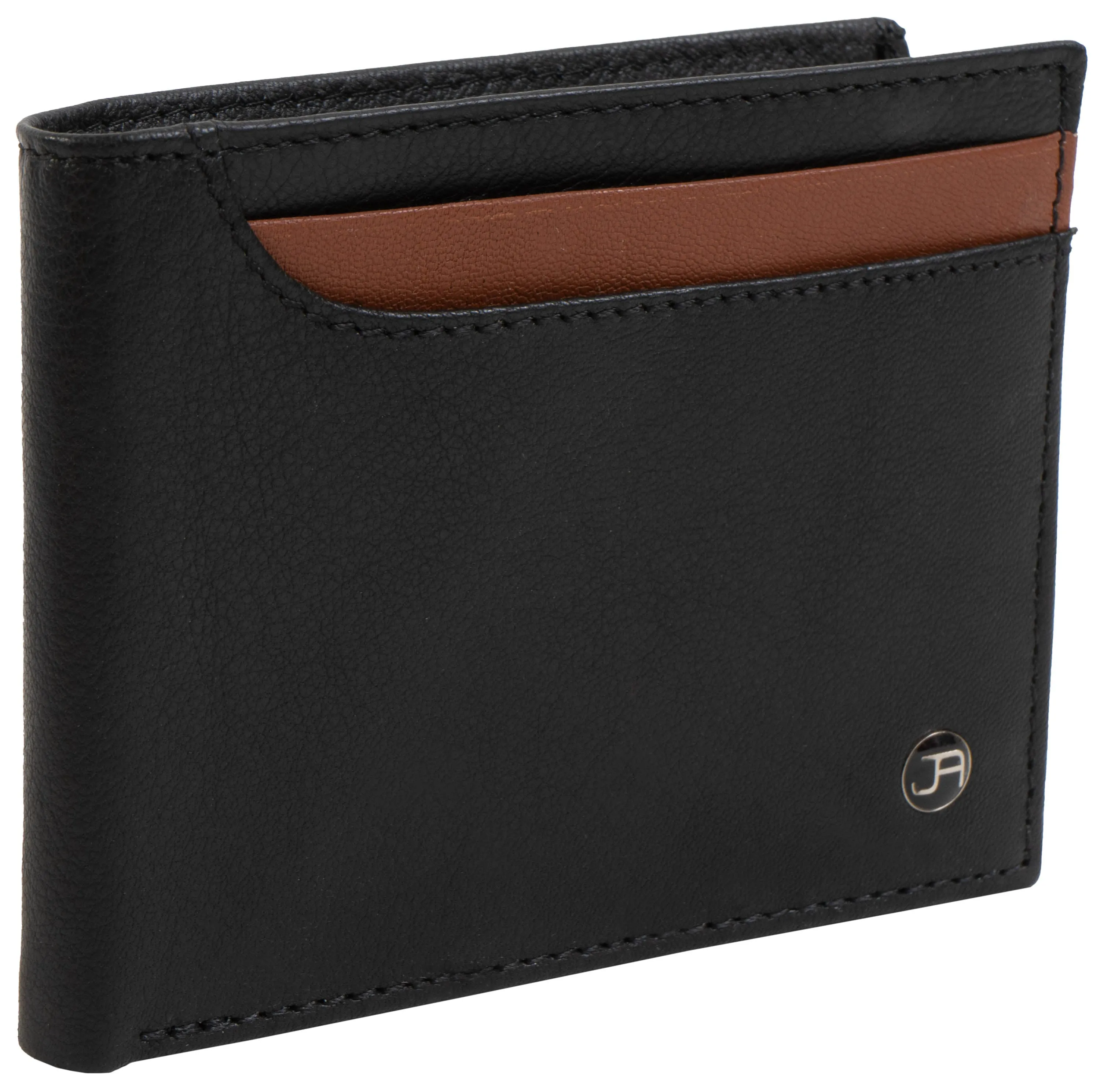 Jack Abrahams Goat Nappa Leather Bi-Fold Top Front Wallet Black/Cognac