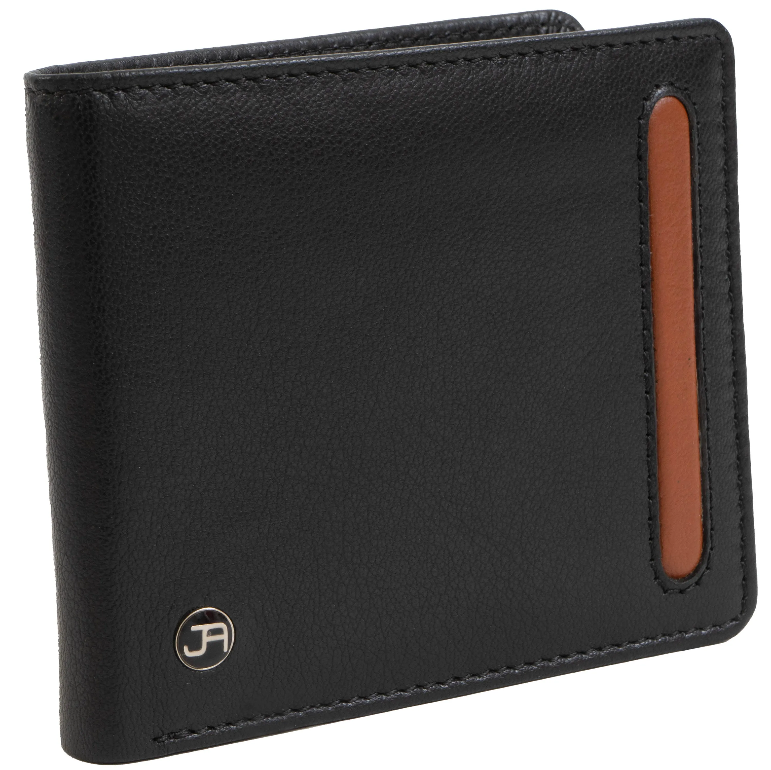 Jack Abrahams Goat Nappa Leather Bi-Fold Wallet with Flip ID Window Brown/Cognac