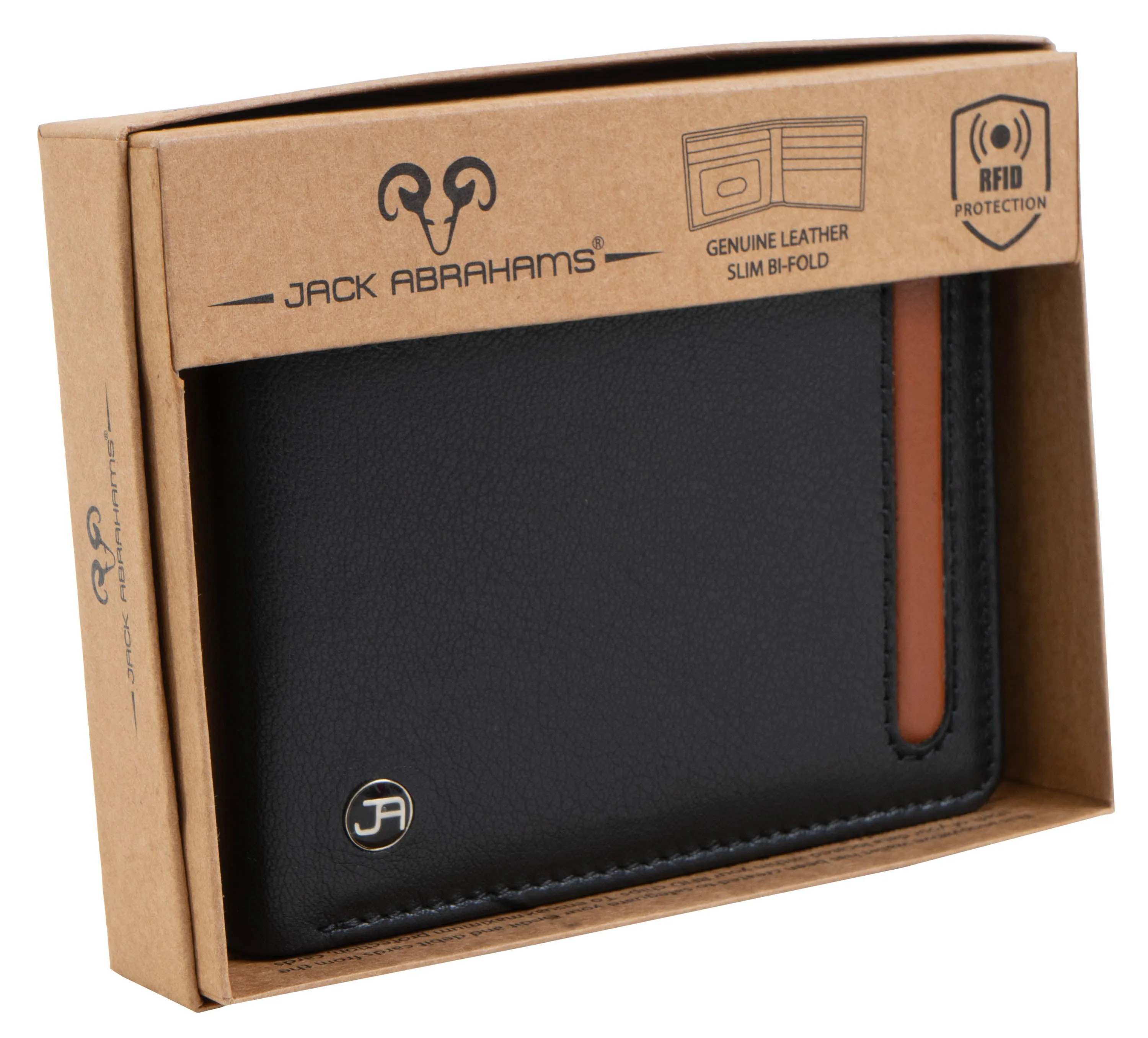 Jack Abrahams Goat Nappa Leather Bi-Fold Wallet with Flip ID Window Brown/Cognac