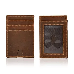 Jajmo Legacy Leather Card Holder Wallet Id Window for Men Women Brown