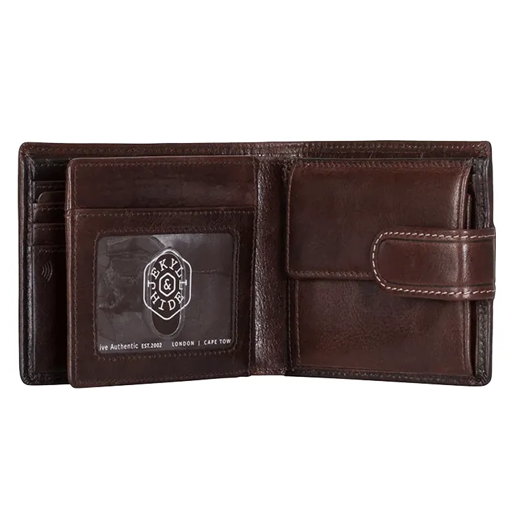 Jekyll & Hide Leather Bifold Wallet with Coin and ID Window - Mocha