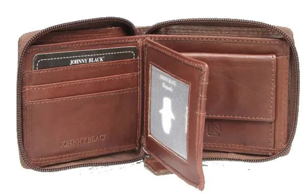 Johnny Black Bavaria Zip Around Leather Wallet - RFID | Brown