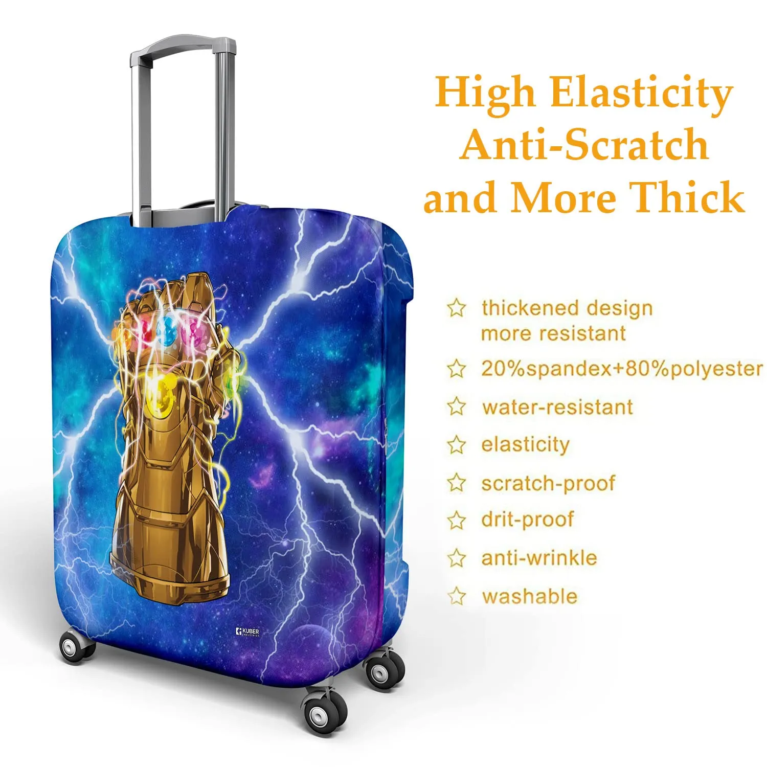 Kuber Industries Marvel The Infinity Gauntlet Luggage Cover | Polyester Travel Suitcase Cover | Washable | Stretchable Suitcase Protector | 22-26 Inch | Medium | Sky Blue