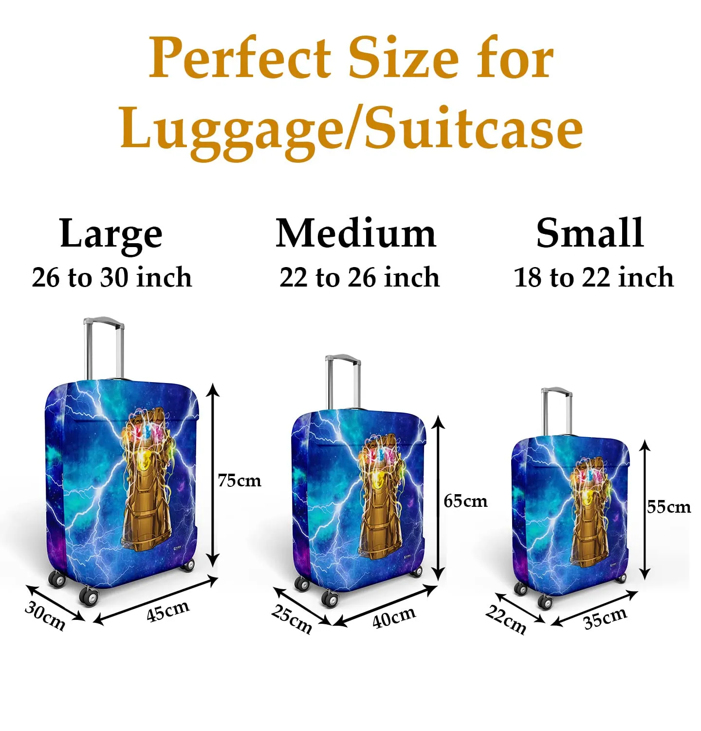 Kuber Industries Marvel The Infinity Gauntlet Luggage Cover | Polyester Travel Suitcase Cover | Washable | Stretchable Suitcase Protector | 22-26 Inch | Medium | Sky Blue