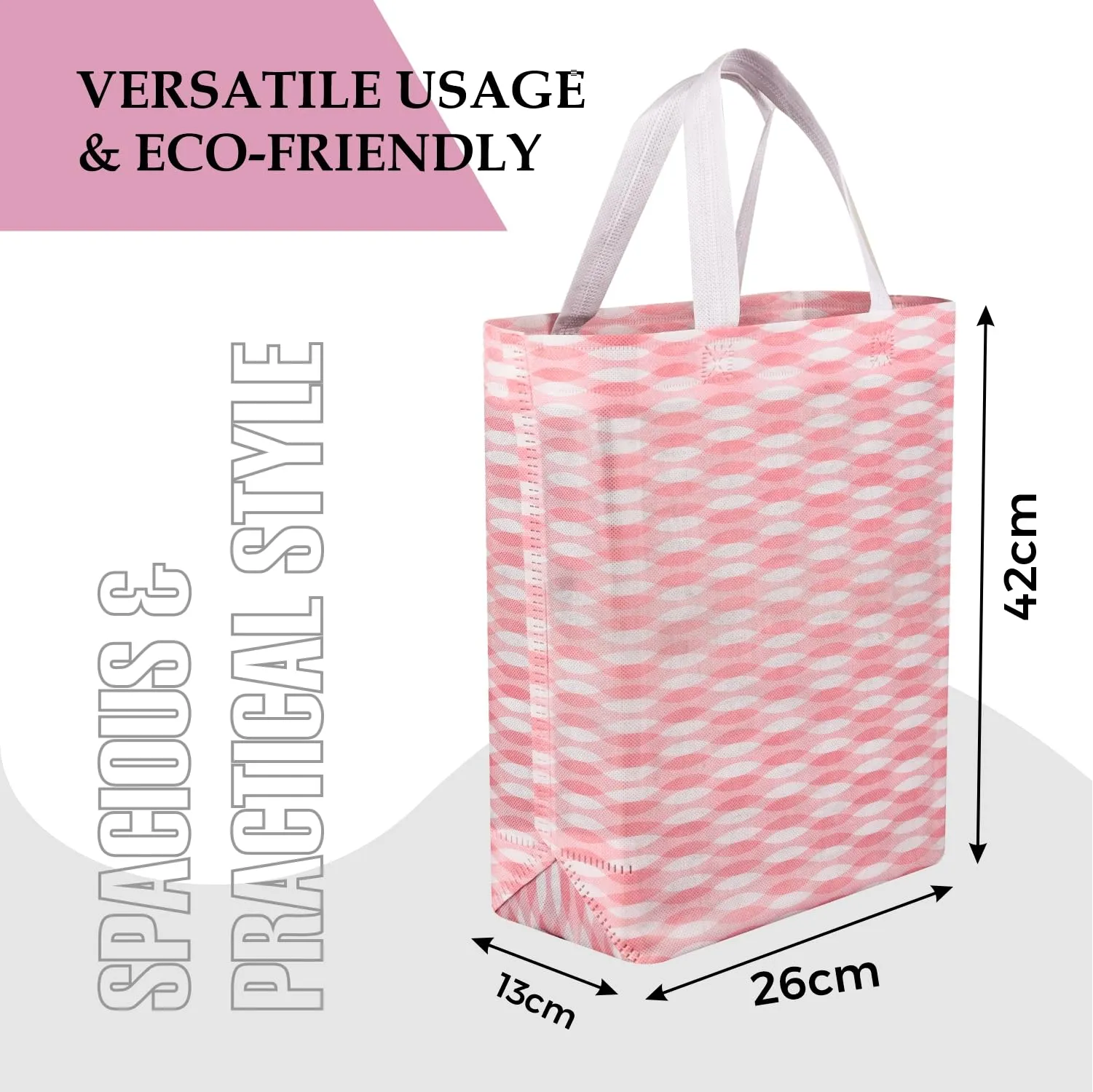 Kuber Industries Shopping Handbag | Grocery Handbag | Shopping Bag | Grocery Shopping Bag | Reusable Shopping Bags | Vegetable Bag | Zig-Zag Carry Bag | Pack of 12 | Pink