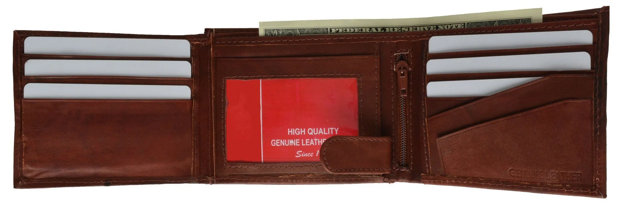 Leather Bi-Fold Wallet -Burgundy