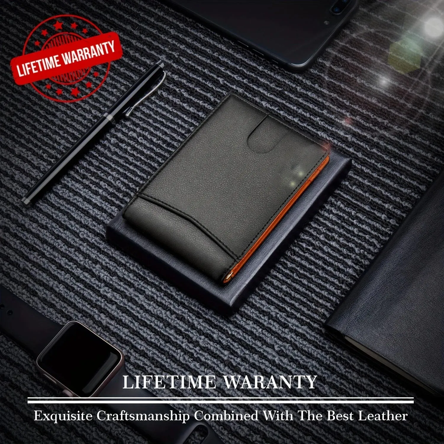 Leather Slim Wallet for Men with Money Credit Card Clip RFID Blocking Card Holder