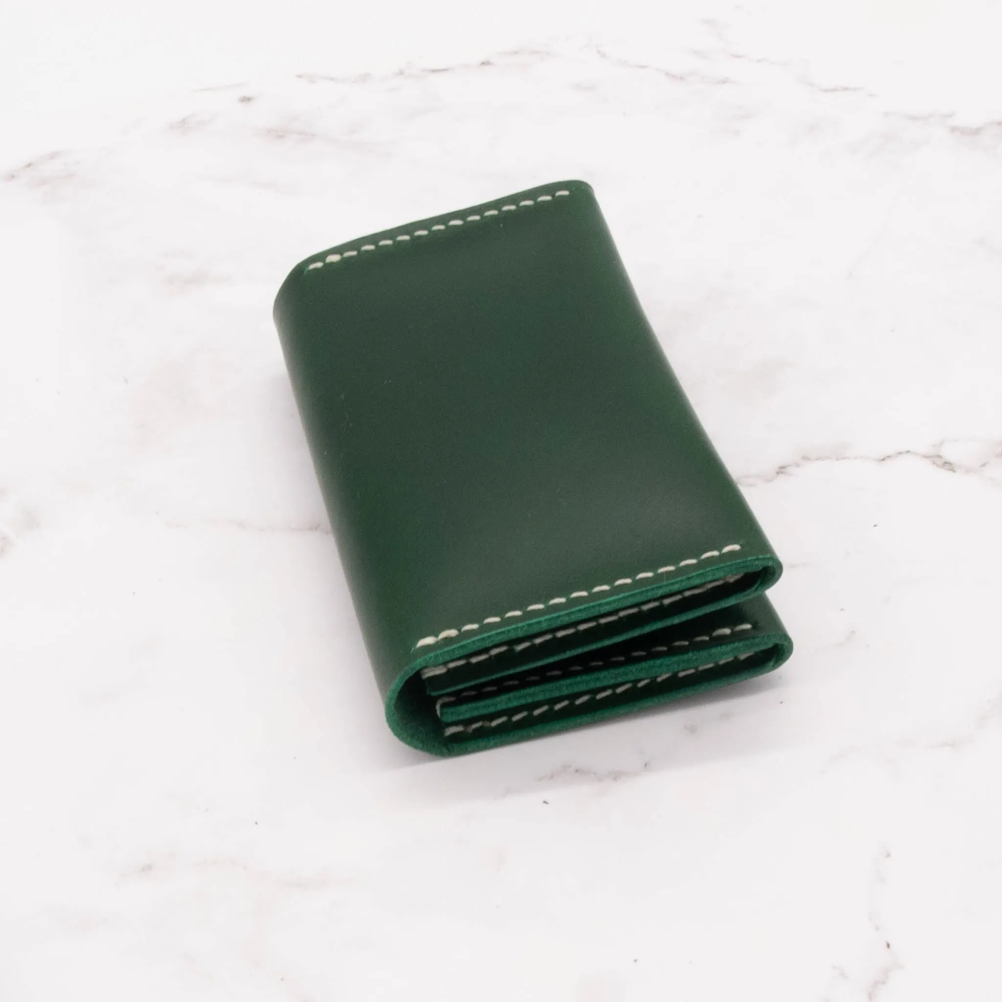 Leather Two-Pocket Gusset Business Card Holder with Snap Closure