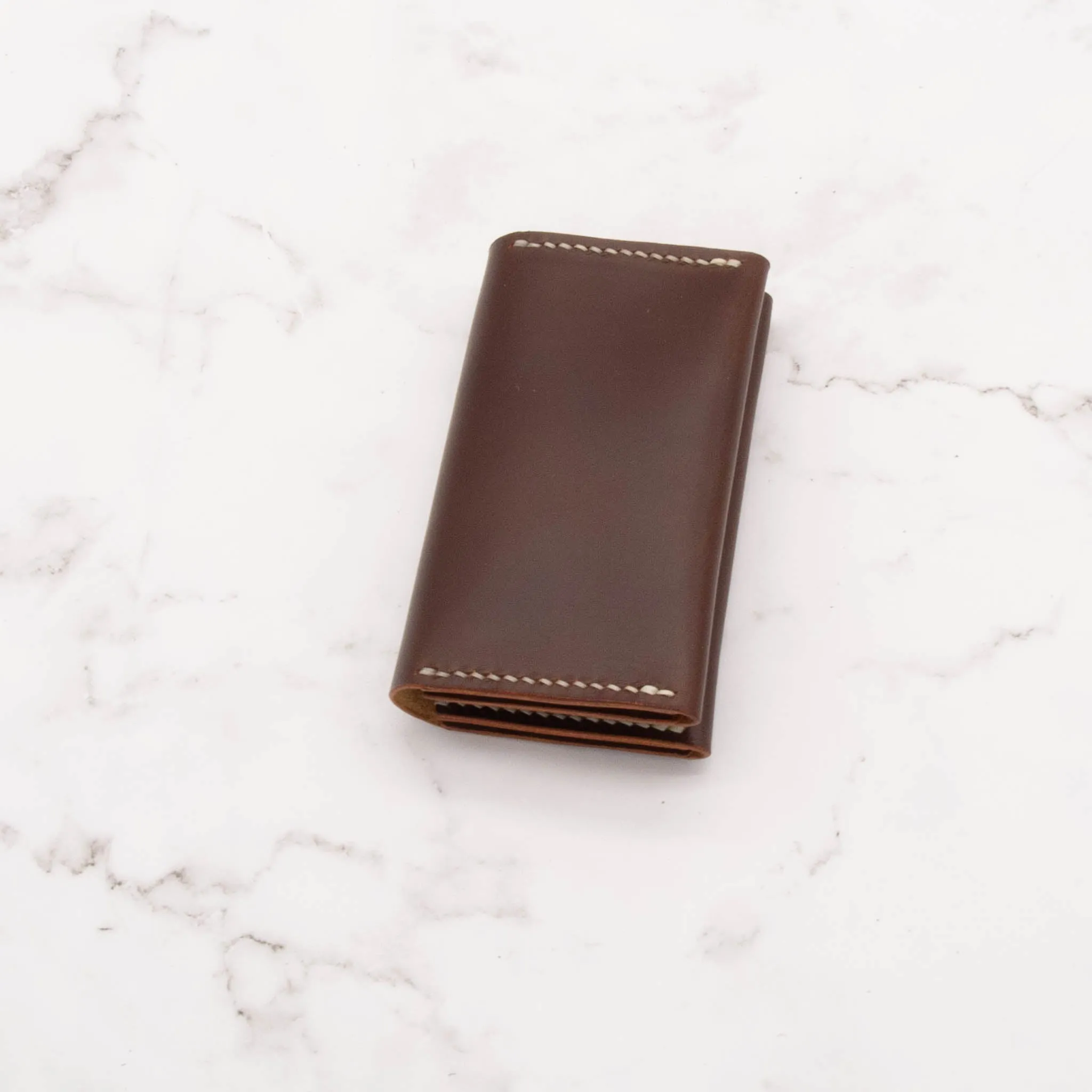 Leather Two-Pocket Gusset Business Card Holder with Snap Closure