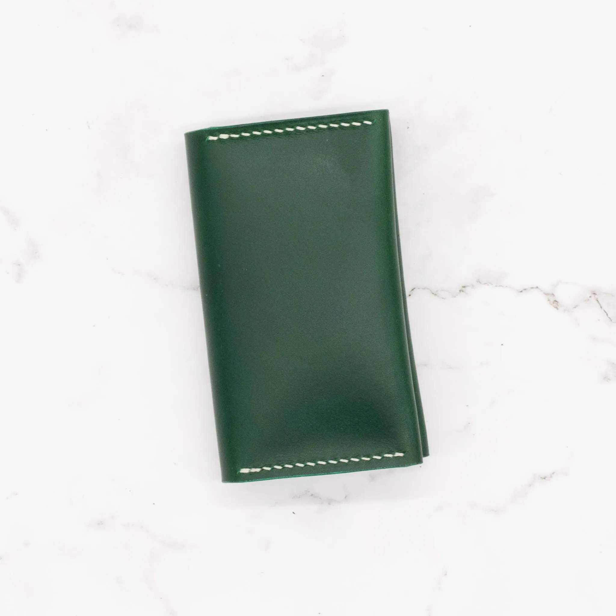 Leather Two-Pocket Gusset Business Card Holder with Snap Closure