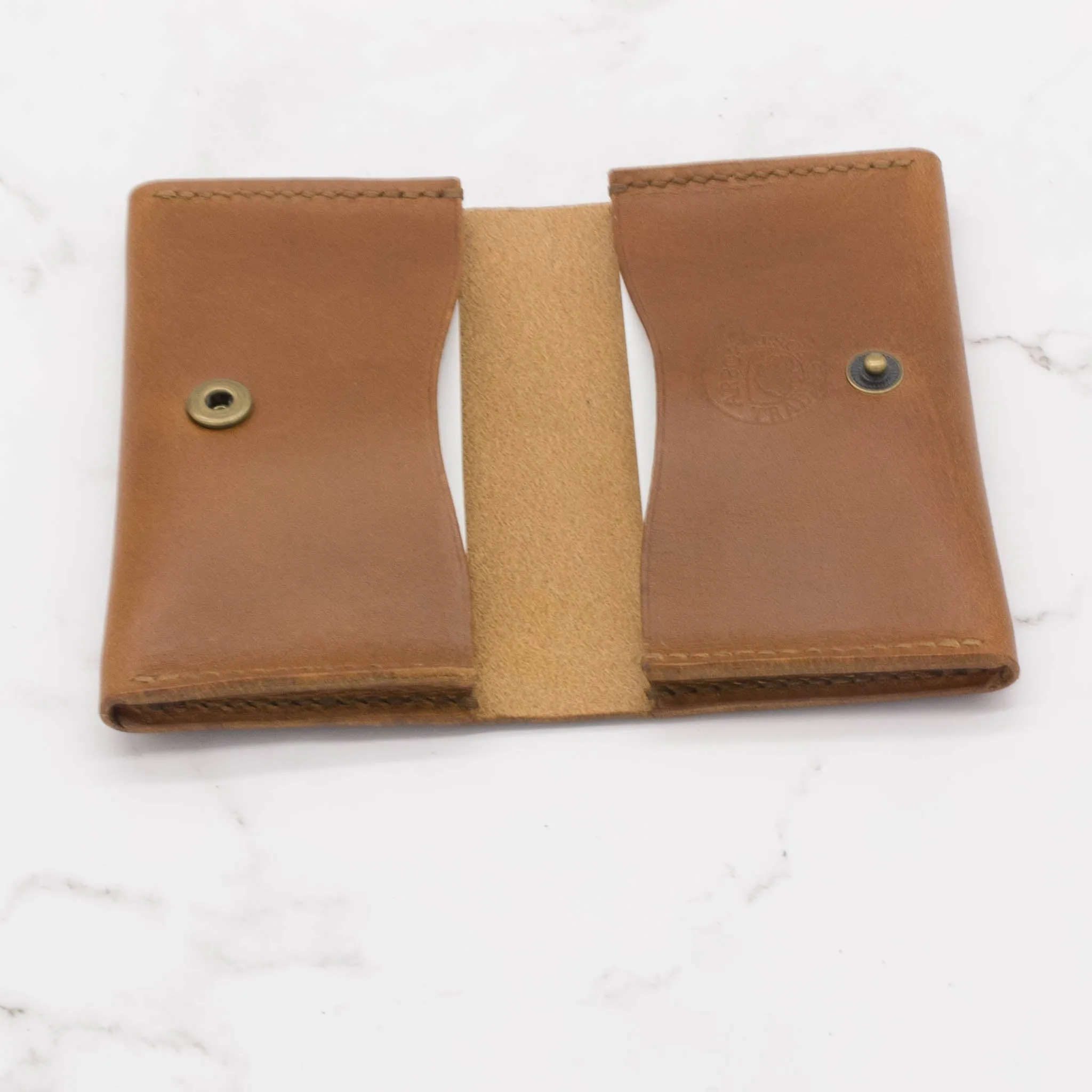 Leather Two-Pocket Gusset Business Card Holder with Snap Closure