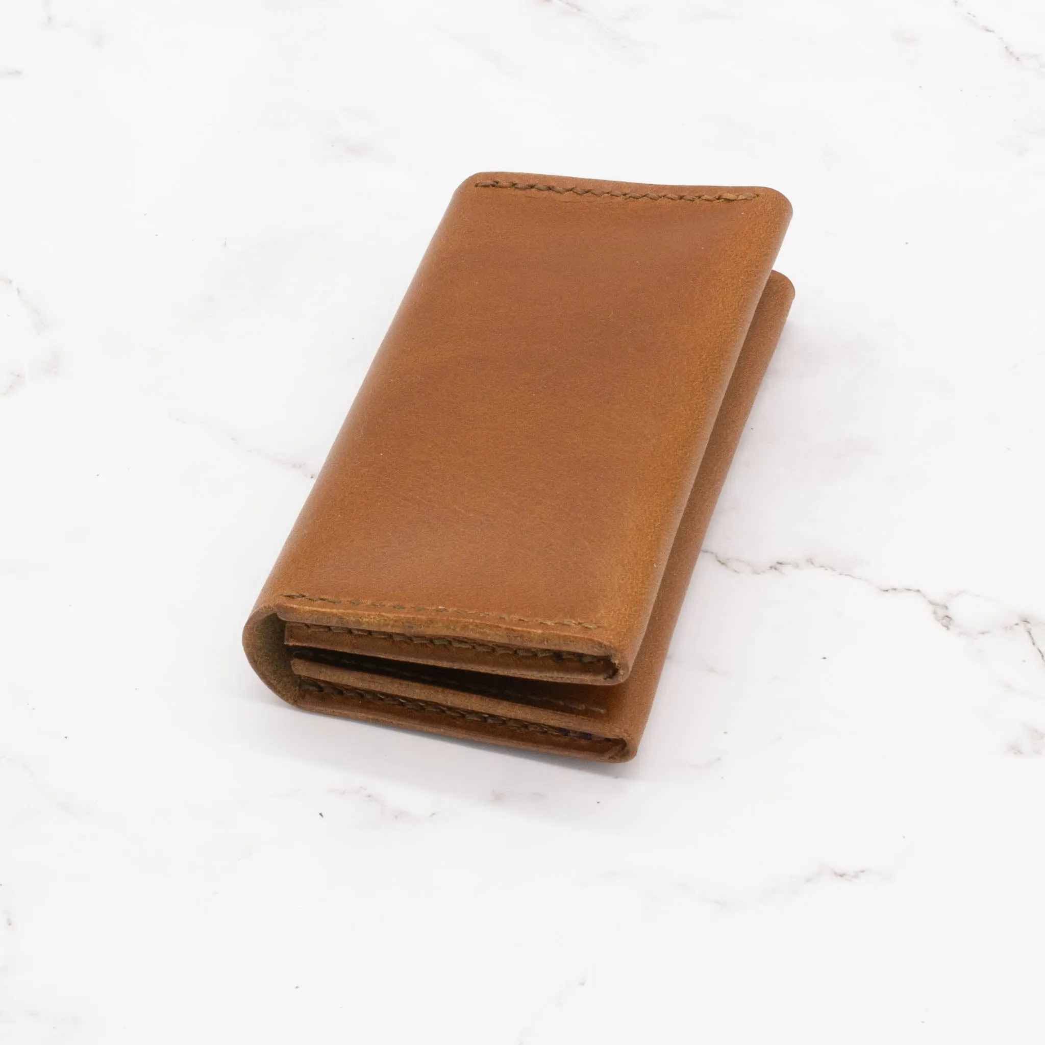 Leather Two-Pocket Gusset Business Card Holder with Snap Closure