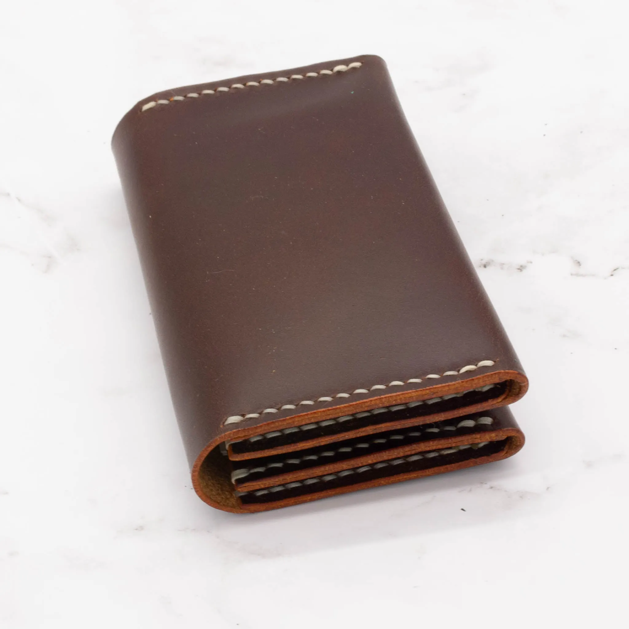 Leather Two-Pocket Gusset Business Card Holder with Snap Closure