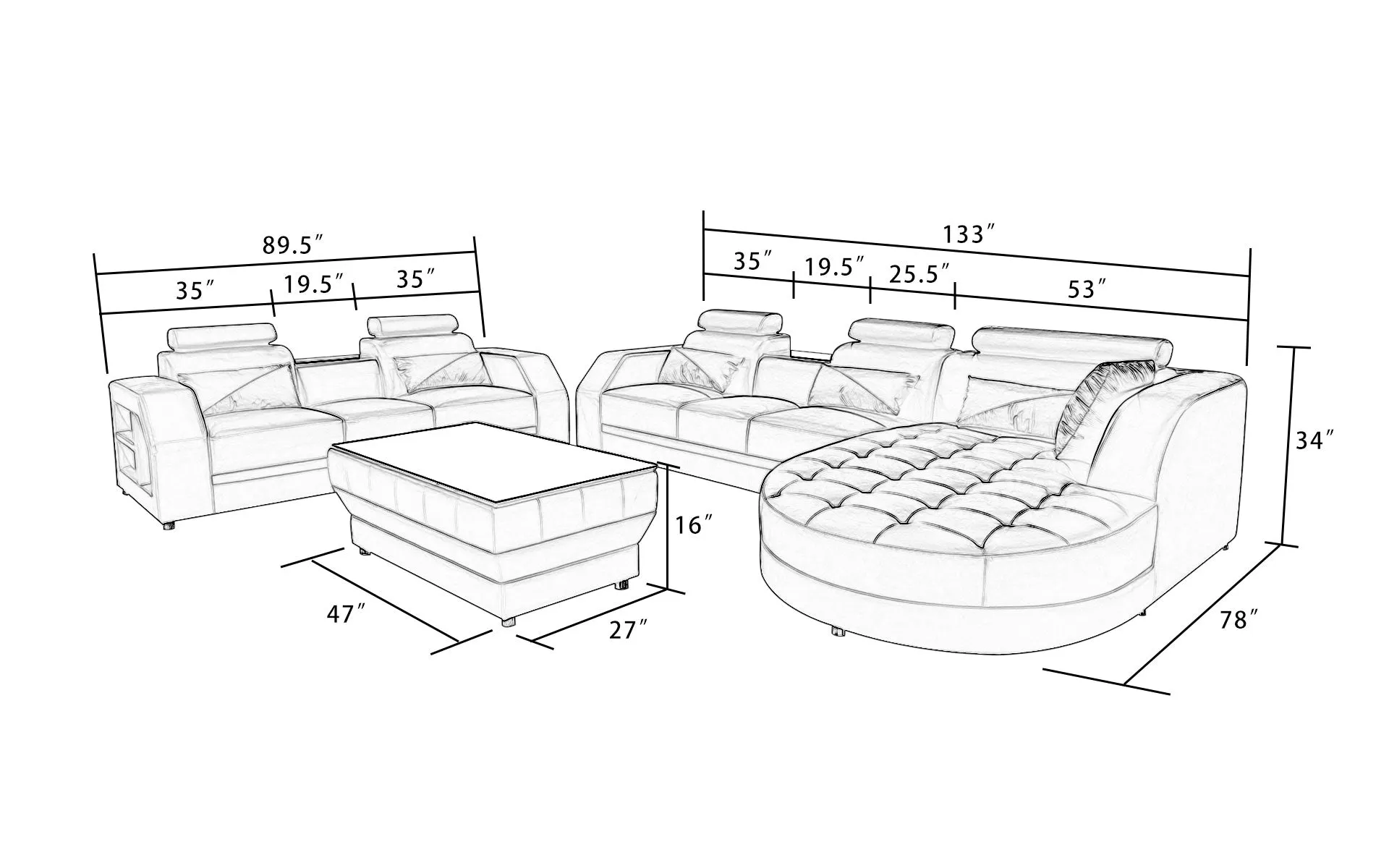 Lonsdale Leather Sectional with Shape Chaise