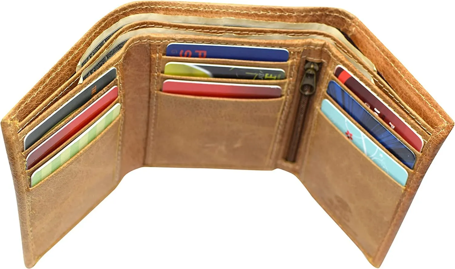 Marshal RFID Blocking Men's Cowhide Leather Outside ID Credit Card Holder Trifold Tan Wallet